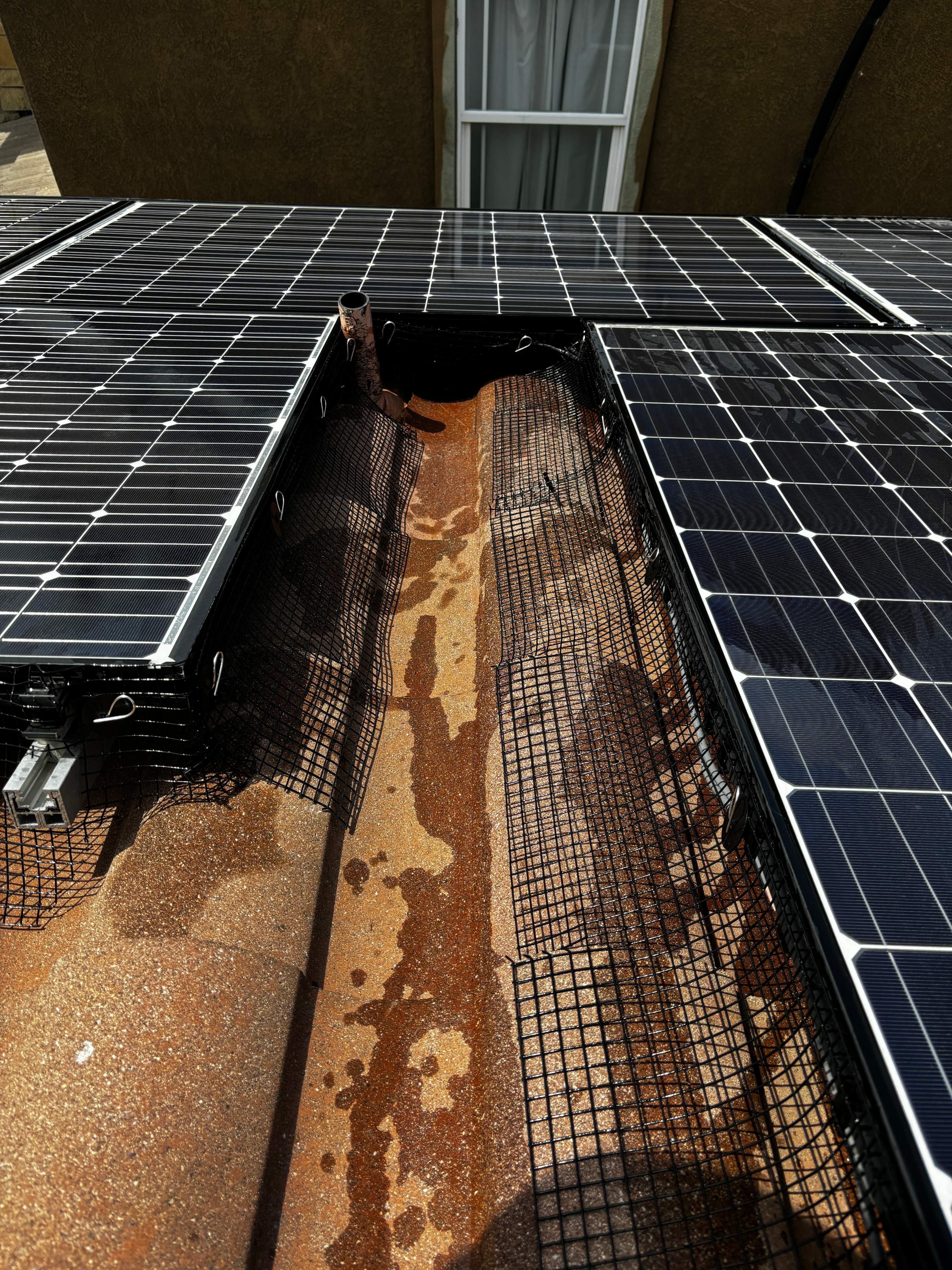 Completed Solar Panel Bird Proofing Project in Fontana Ca by Palm Coast Solar Cleaning