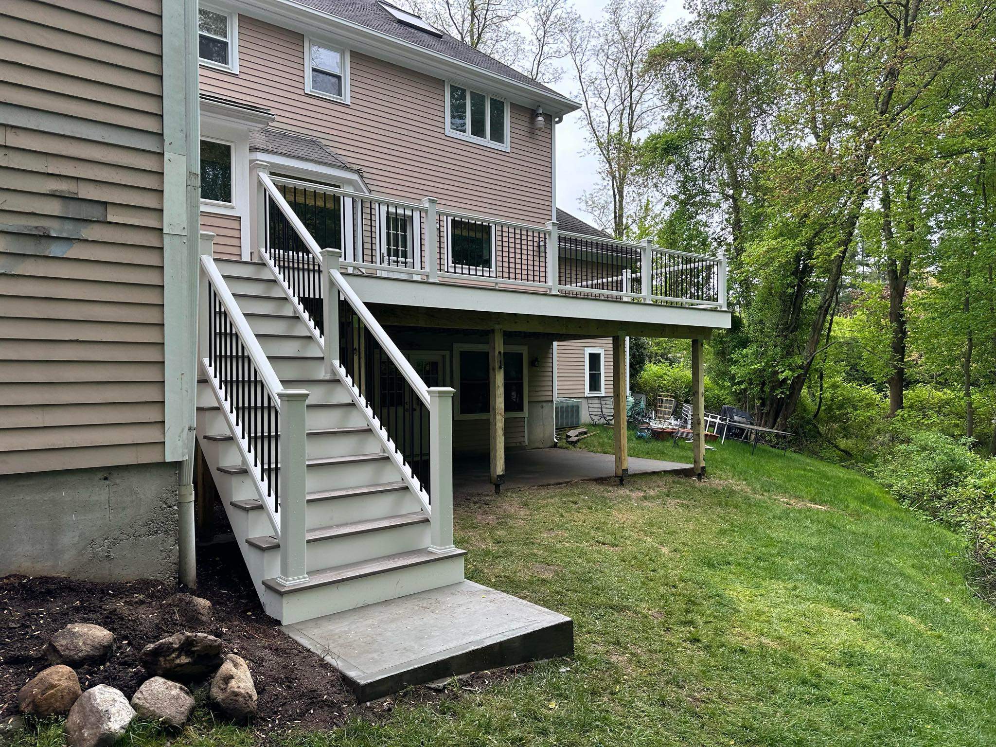 Deck replacement Trex Lineage Biscayne, Trex transcend Railing White. by DiGiorgi Roofing and Siding Inc