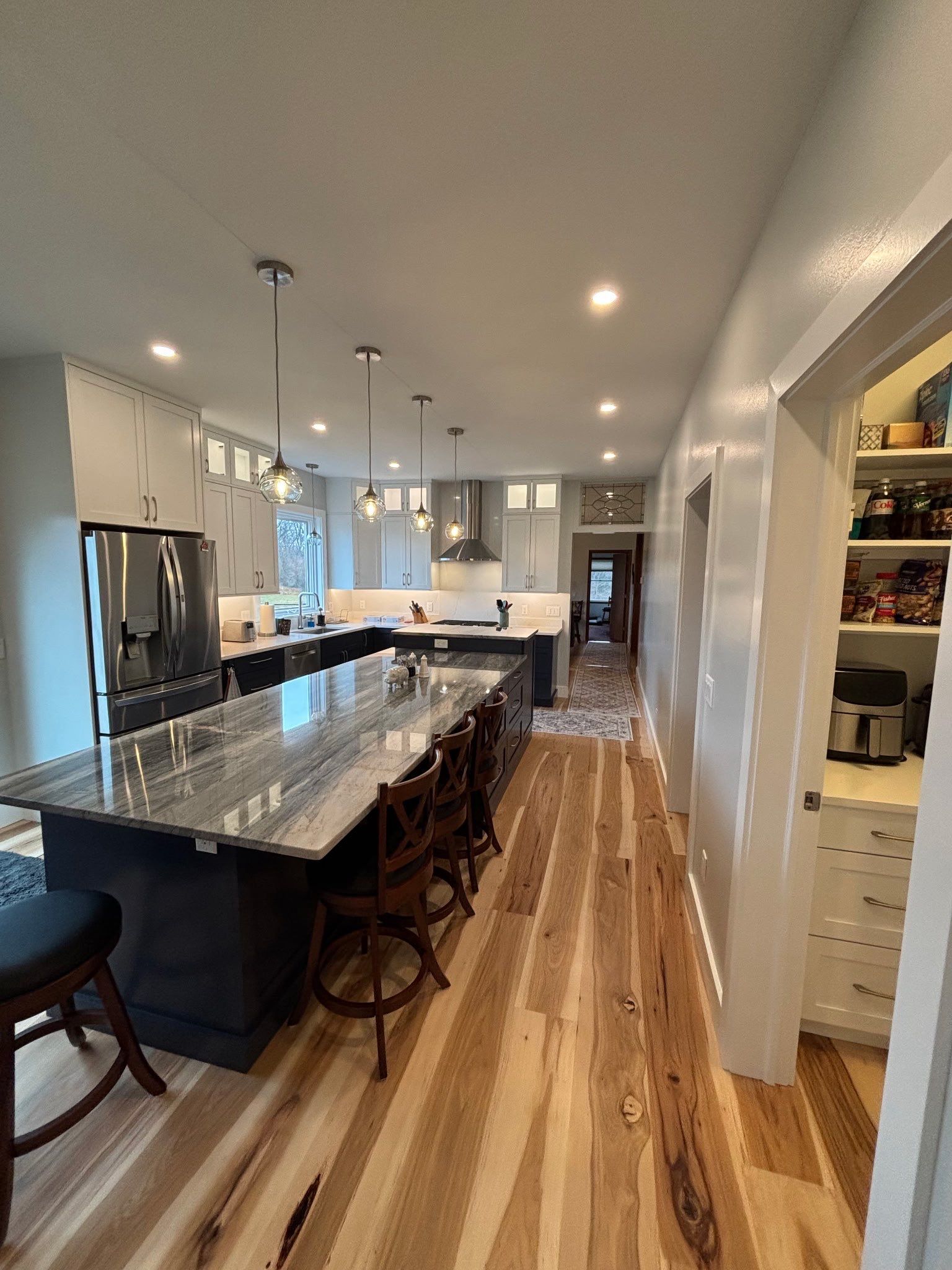 Wide plank natural calico hickory by Ann Arbor Hardwoods 