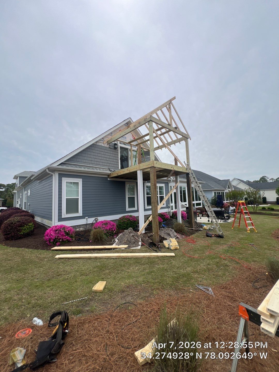 Two-Story Elevated Porch and Deck Construction in Leland, NC by RGR Construction and Roofing, LLC