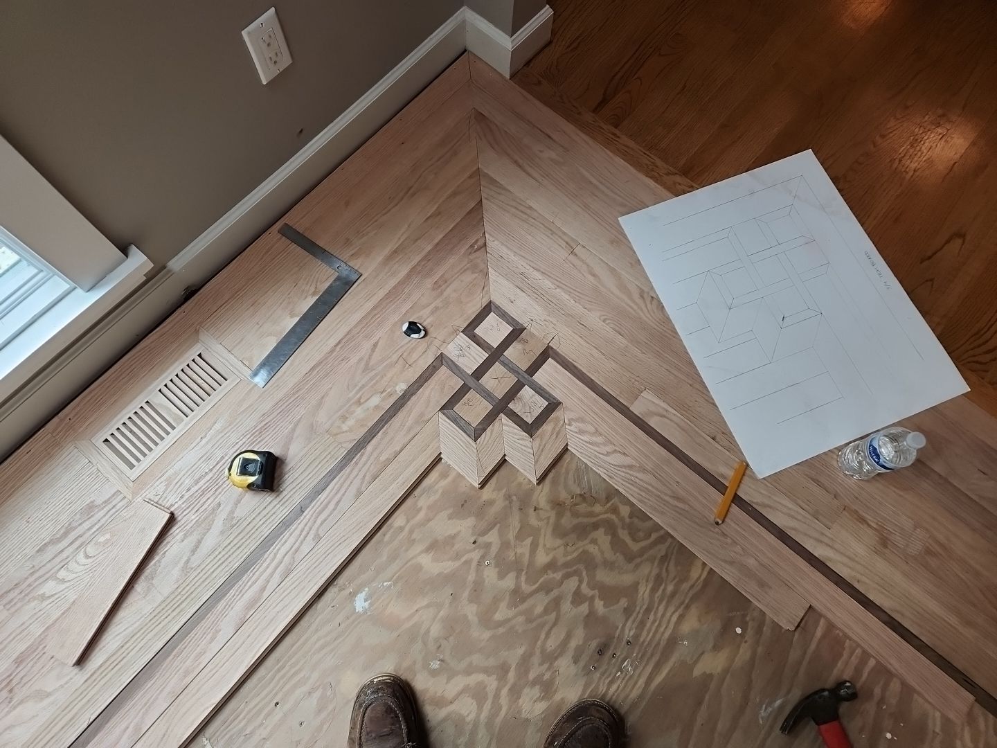 Ann Arbor Elegance: Red Oak and Walnut Living Room Masterpiece by Ann Arbor Hardwoods