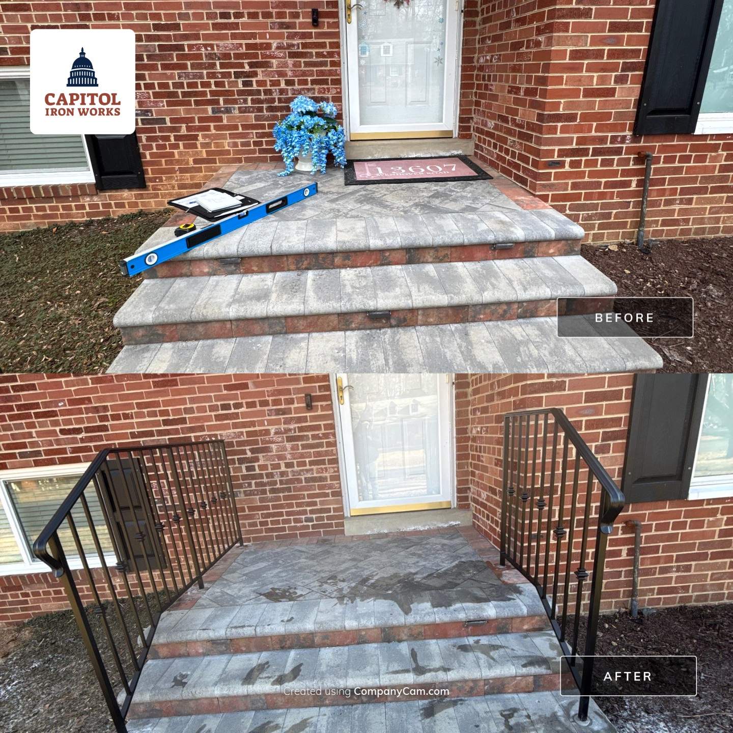 Custom Exterior Iron Railing with Ornamental Detail by Capitol Iron Works