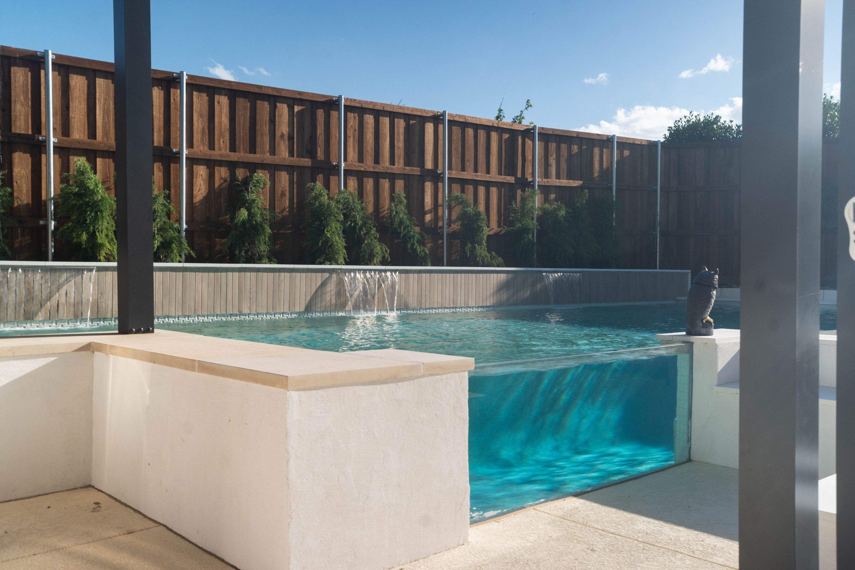 Modern Geometric Pool with Cabana and Fire Feature by Pinnacle Pools and Spas - DFW