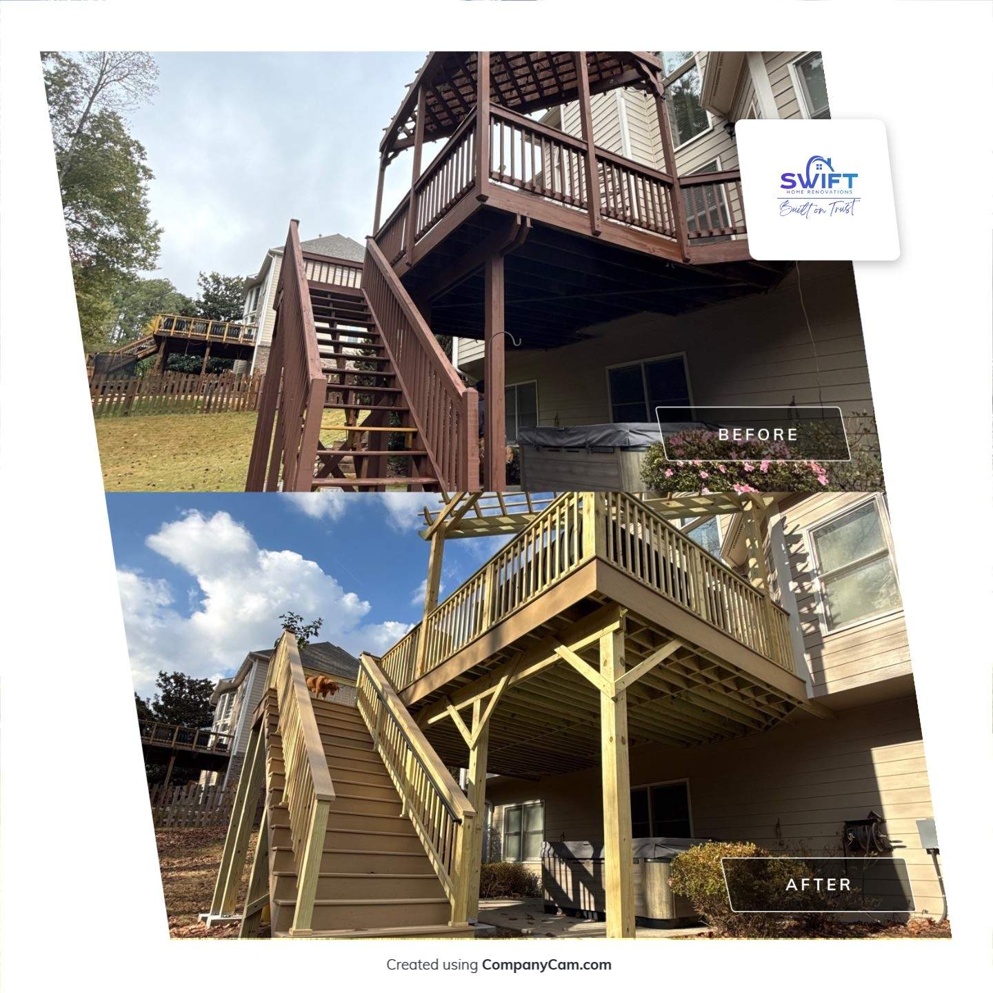 Multi-Level Deck Replacement With Custom Pergola In Woodstock by Swift Home Renovations 
