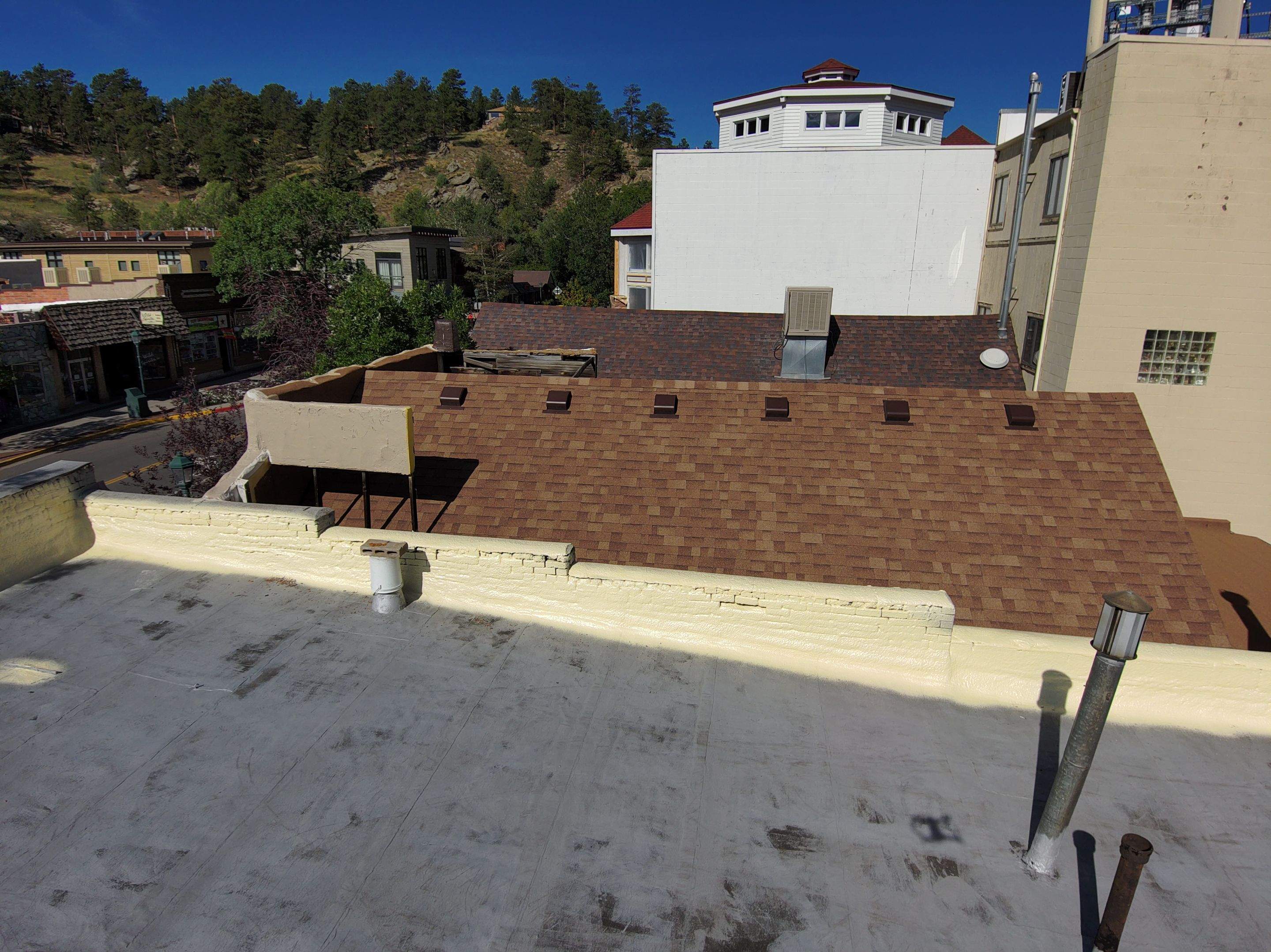 Estes Park "The Taffy Shop" Before & After Gaco Coating by Blue Peaks Roofing LLC