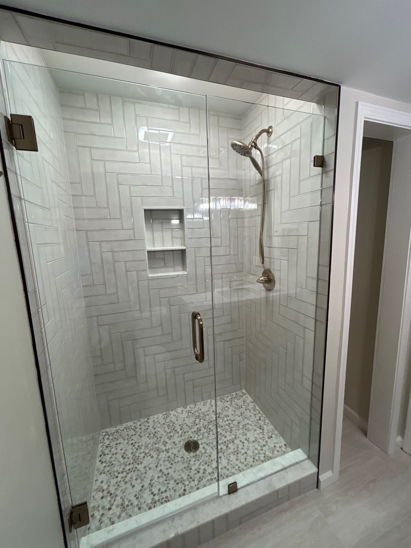 Herringbone Tile Shower! by Footprints Bath and Tile of East Atlanta