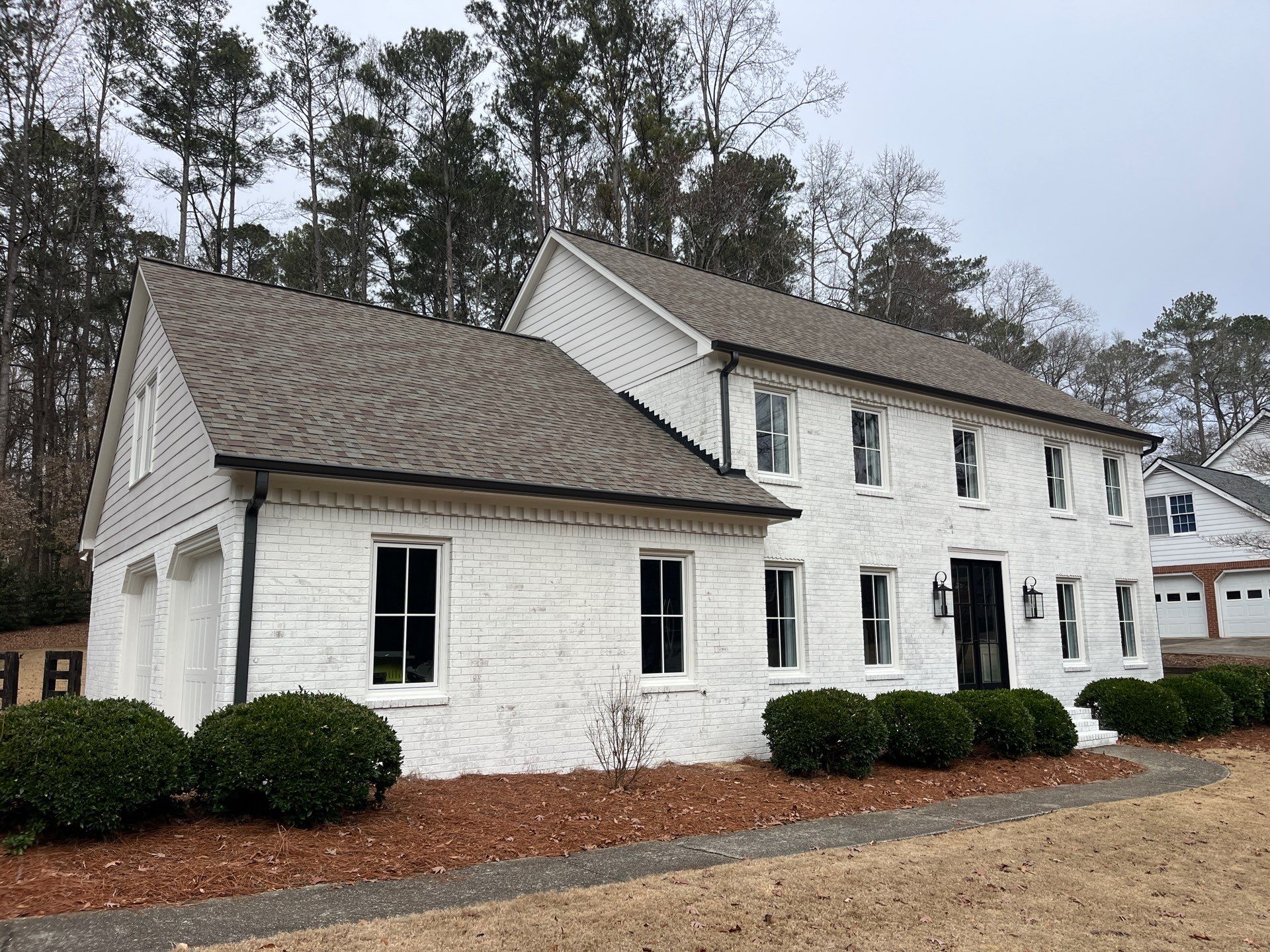 Romabio Brick Lime Wash and Cedar Tongue & Groove Porch Ceiling Installation in Marietta, GA by Nelson Exteriors 