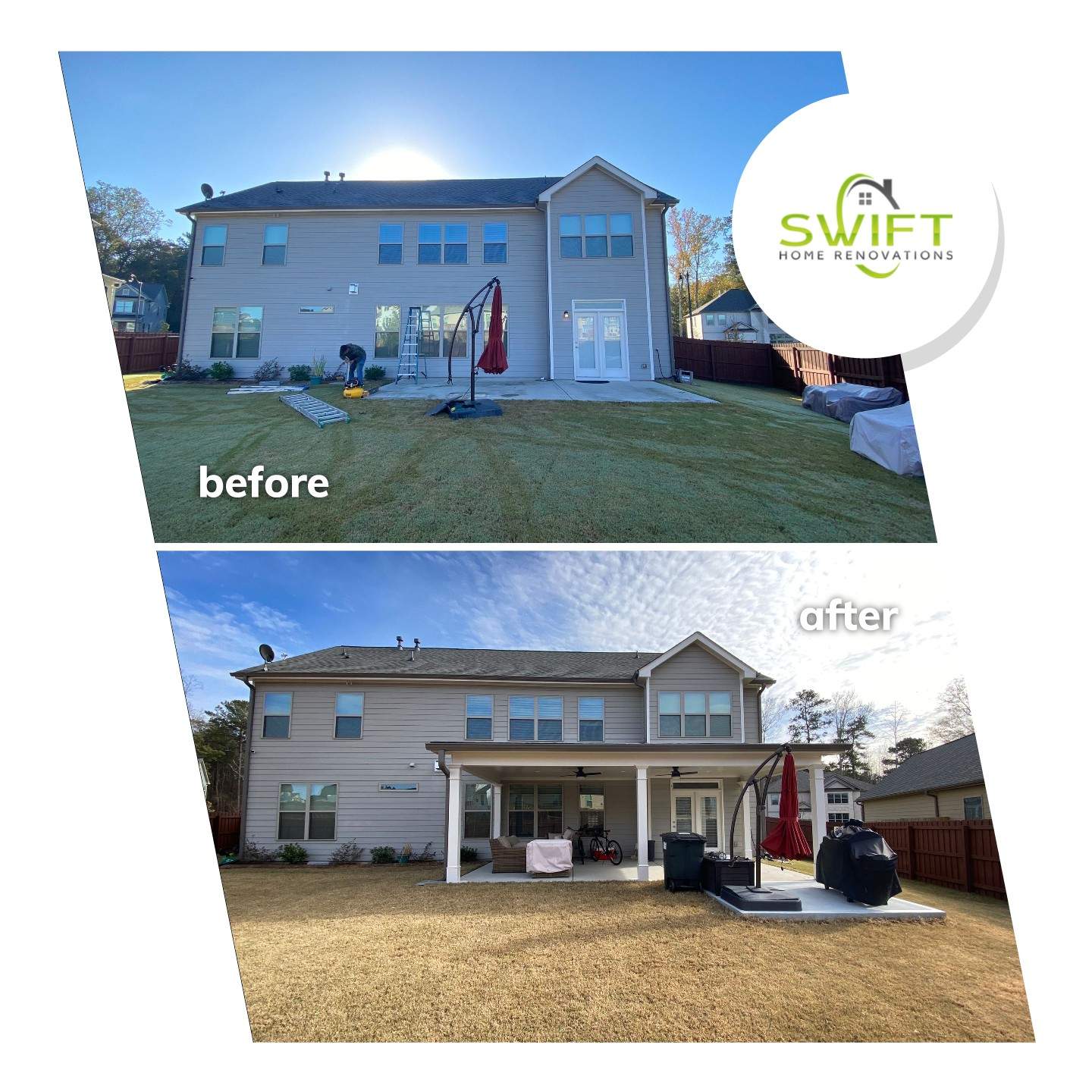 Custom Covered Porch with Beadboard Ceiling in Marietta by Swift Home Renovations