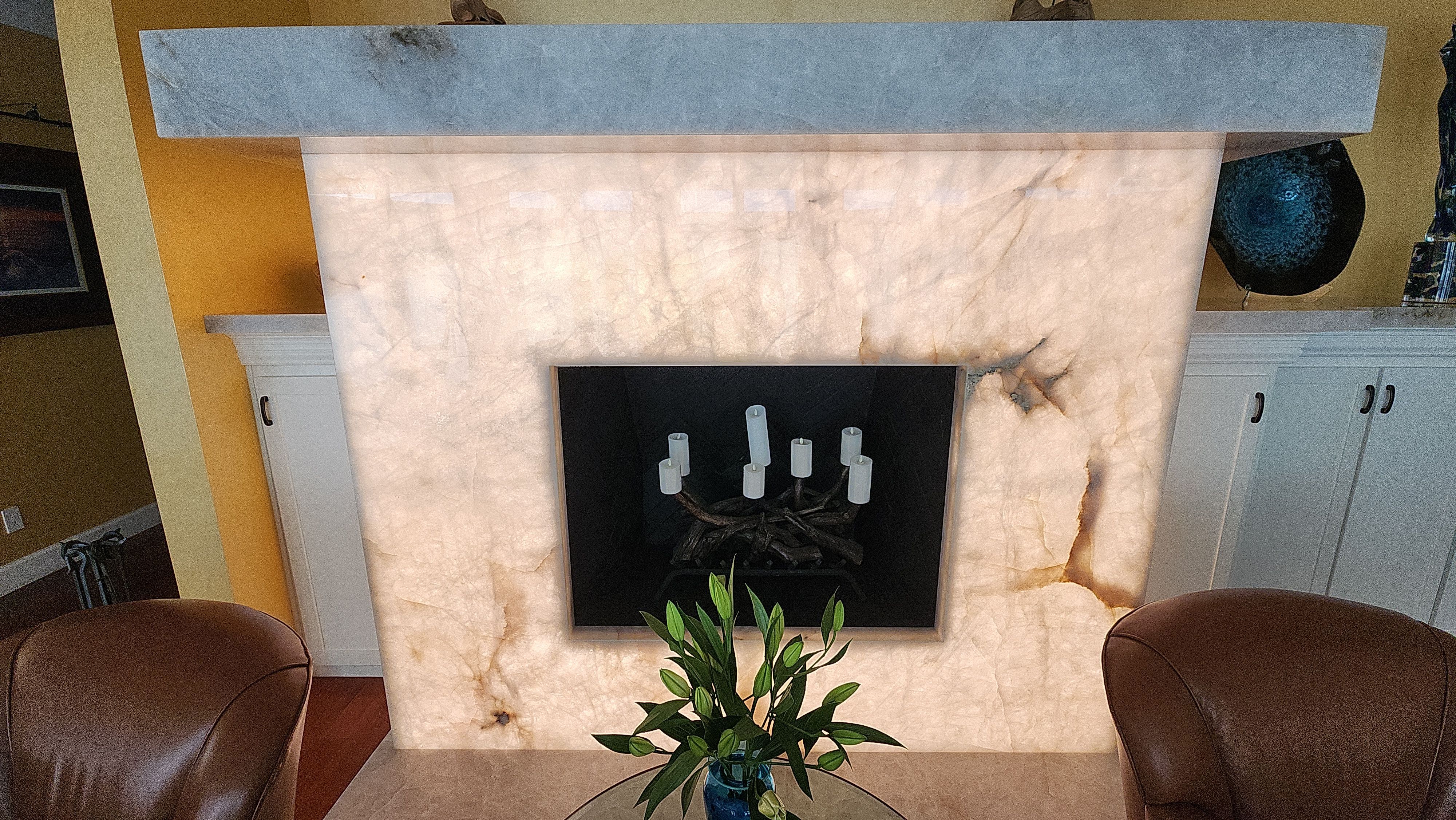 Backlit Stone On A Fireplace by S.Y. Electric Inc.