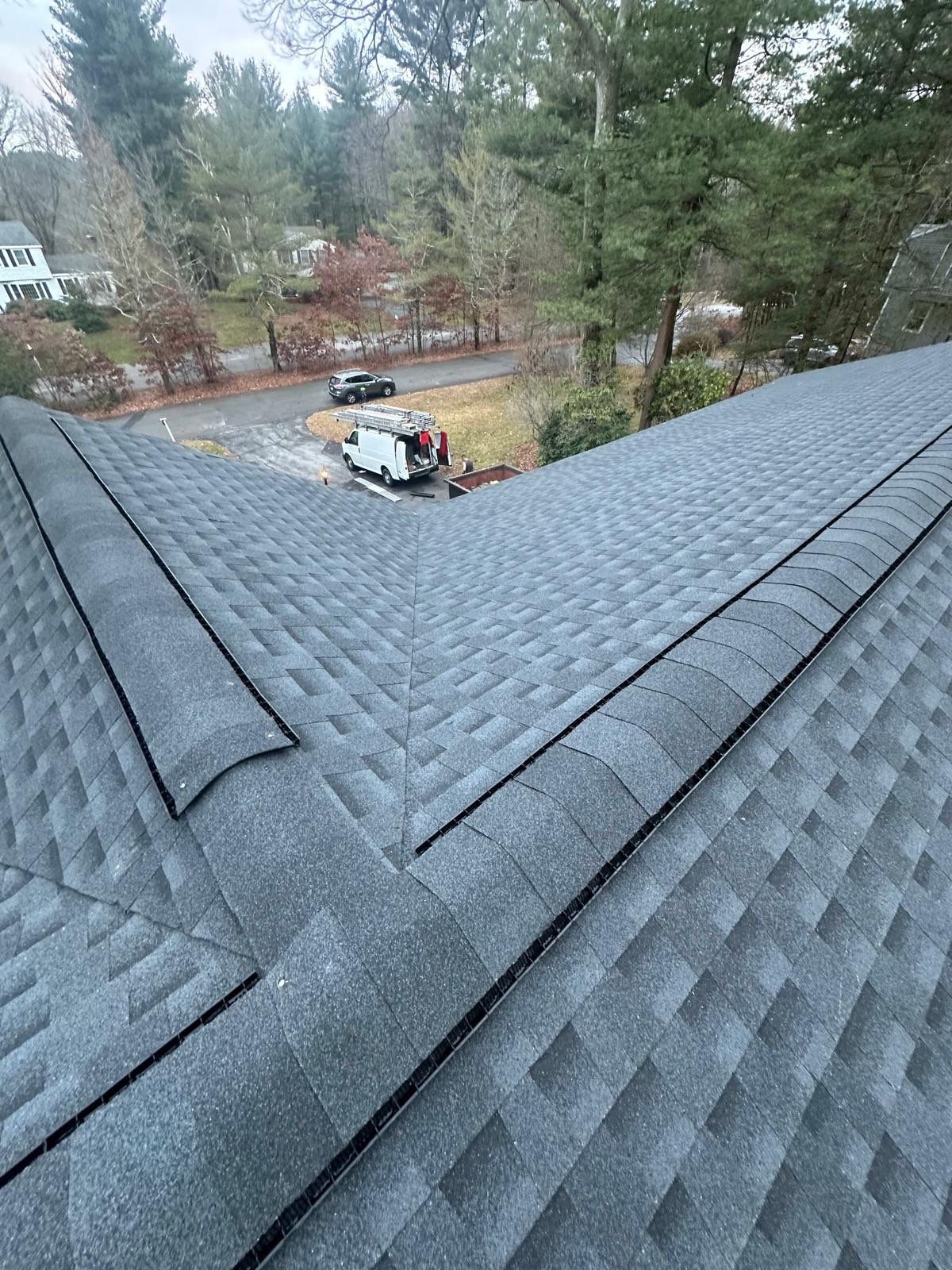 GAF Charcoal Roof Replacement with Vent Leak Repairs, PVC Fascia & Leaf Guard Gutters by Sensible Home Solutions