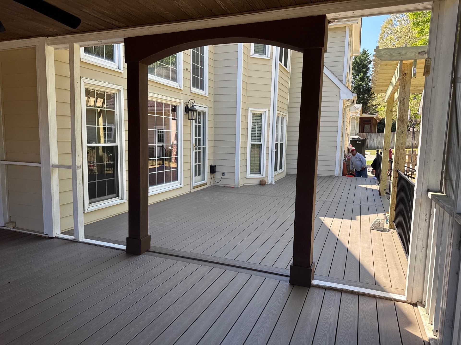 Marietta, GA Deck Replacement using Deckorators Venture Series Decking and Trex Steel Railing by Nelson Exteriors 