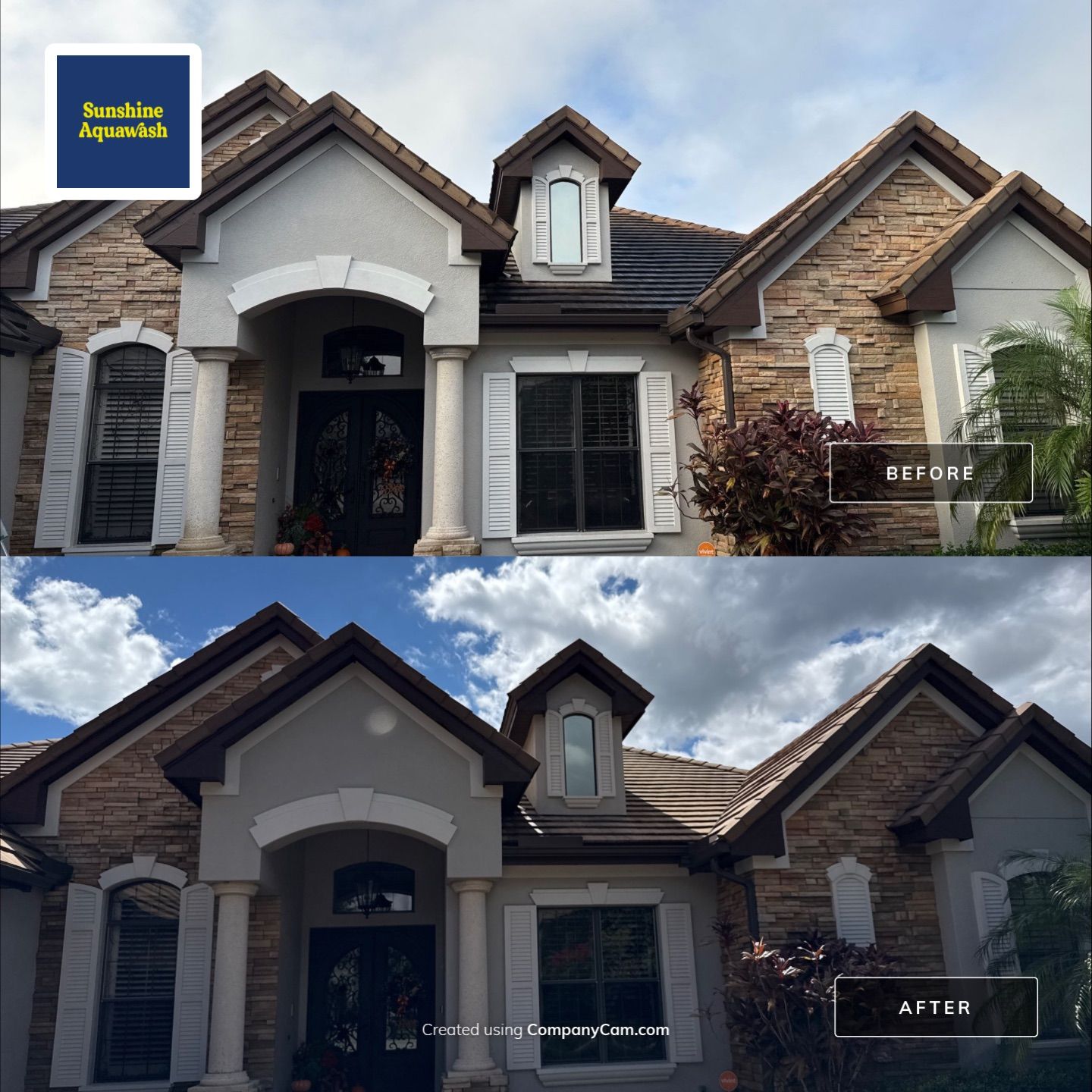 Tile Roof, Paver Pool Deck & Flowerbed Curbing Cleaning | Winding River Bradenton, FL Transformation by Sunshine AquaWash