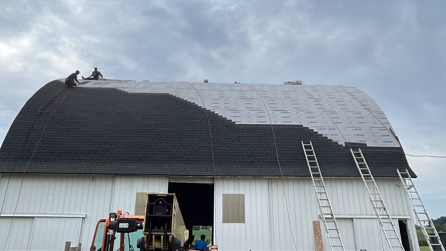 Barn Roofing Installation using GAF Timberline HDZ Charcoal by Nitro Roofing and Construction