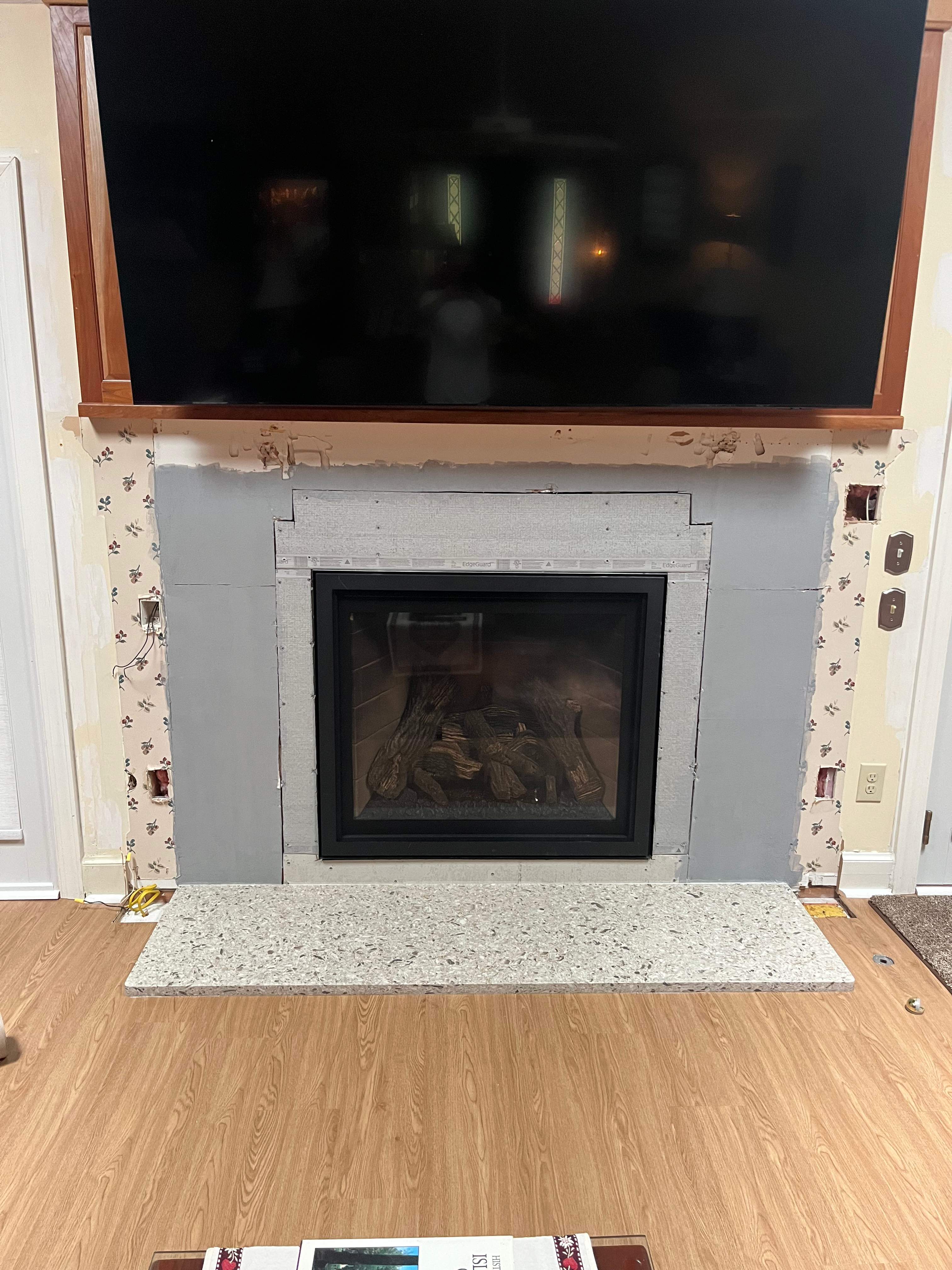 Granite Hearth and Stack Stone Finish in Carrollton by Premier Chimney and Roofing