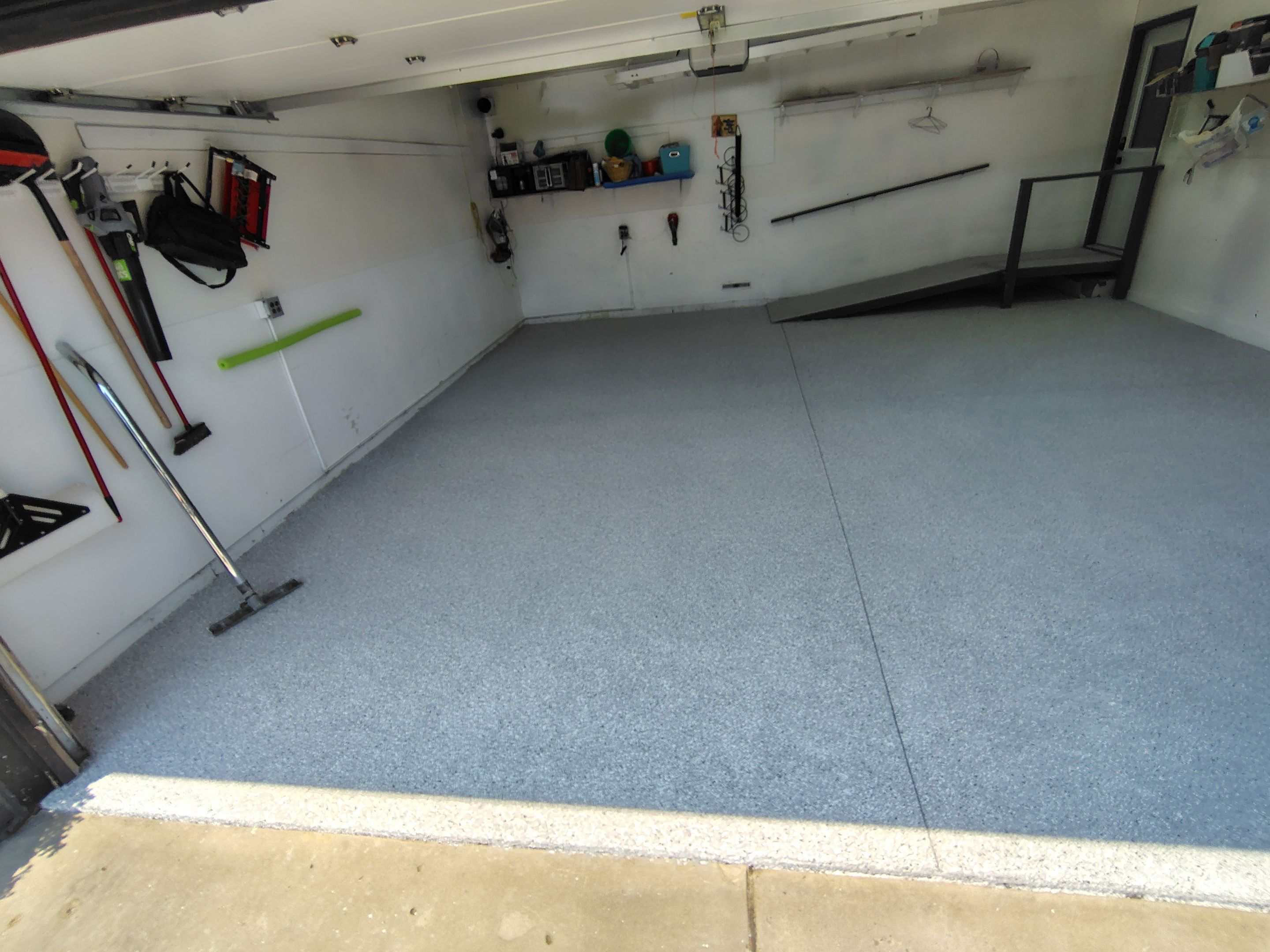 Yankton Garage Concrete Coating With Feather Gray Decorative Chips by Select Painting, Coatings & Garage Cabinets