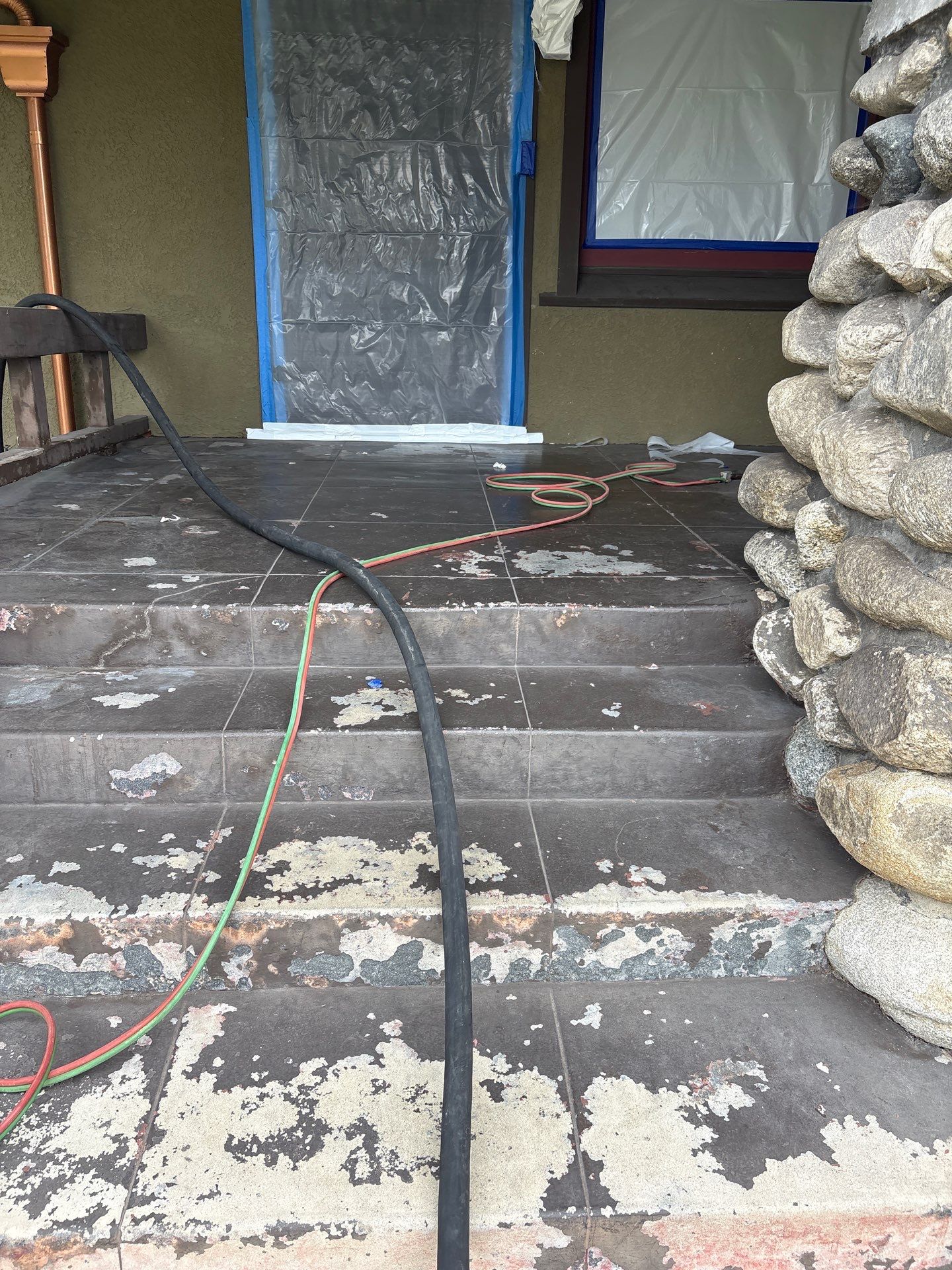 Sandblastig & Staining Front Concrete Porch In Los Angeles, CA by La Power Washing Inc