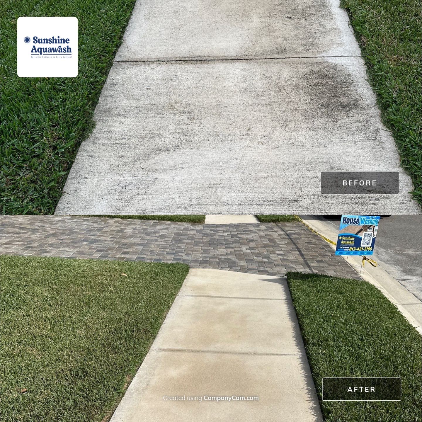 House Wash, Paver Driveway & Sidewalk Cleaning + Sanding & Sealing in Trevesta Community, Palmetto, FL by Sunshine AquaWash