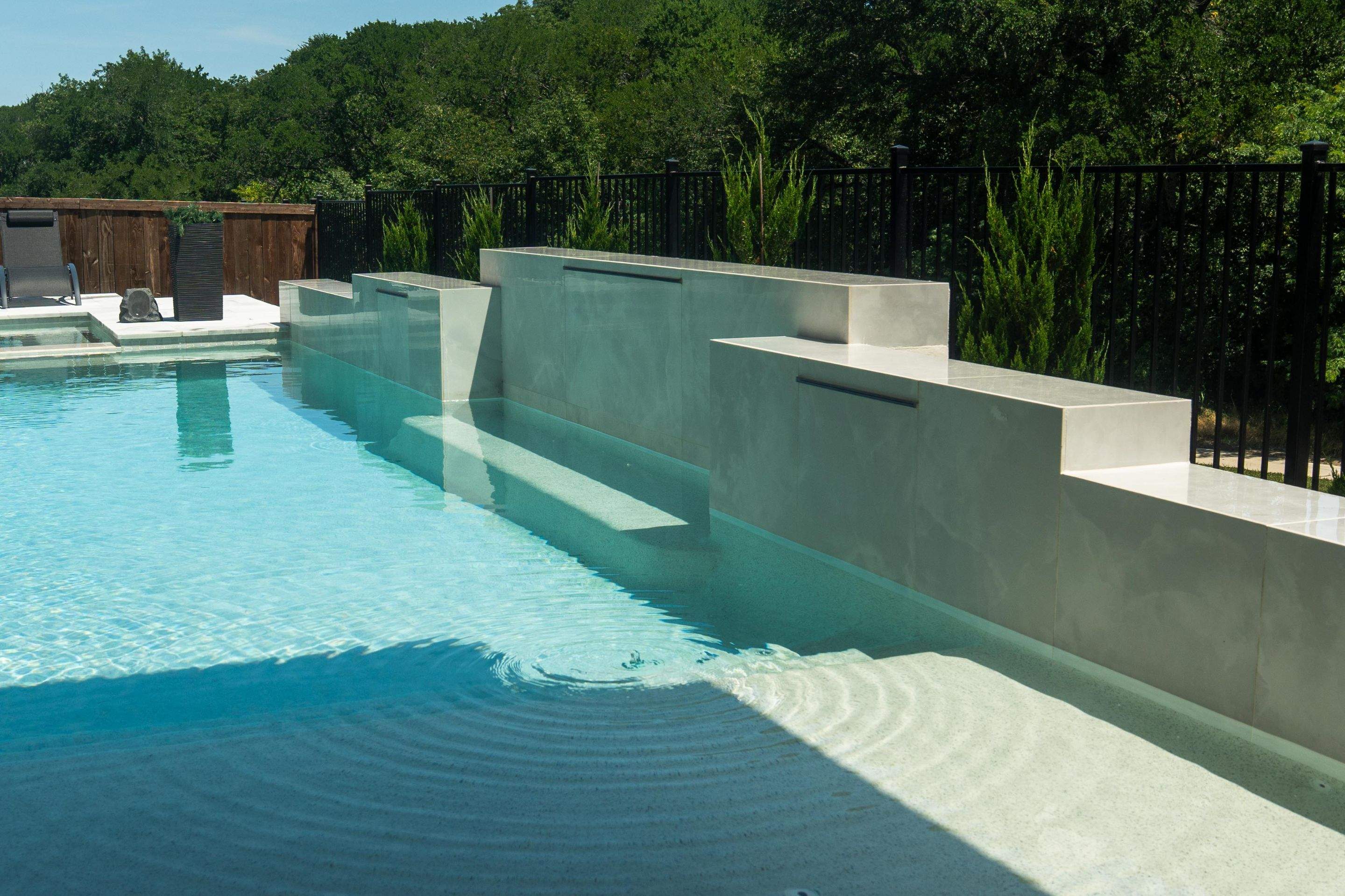 Large Pool and Spa with Rain Descent by Pinnacle Pools and Spas - DFW