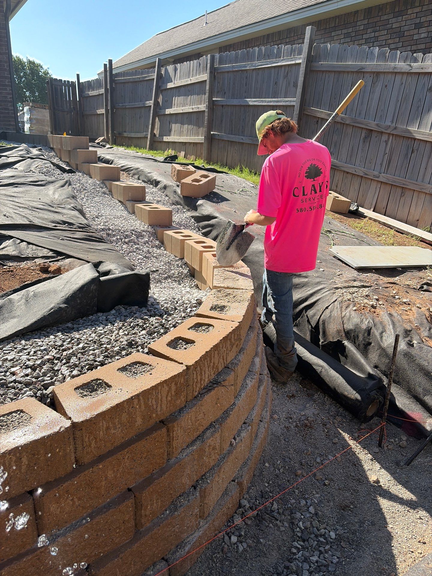 Custom Segmental Block Retaining Wall and Sod Installation in Lawton by Clays Services Inc