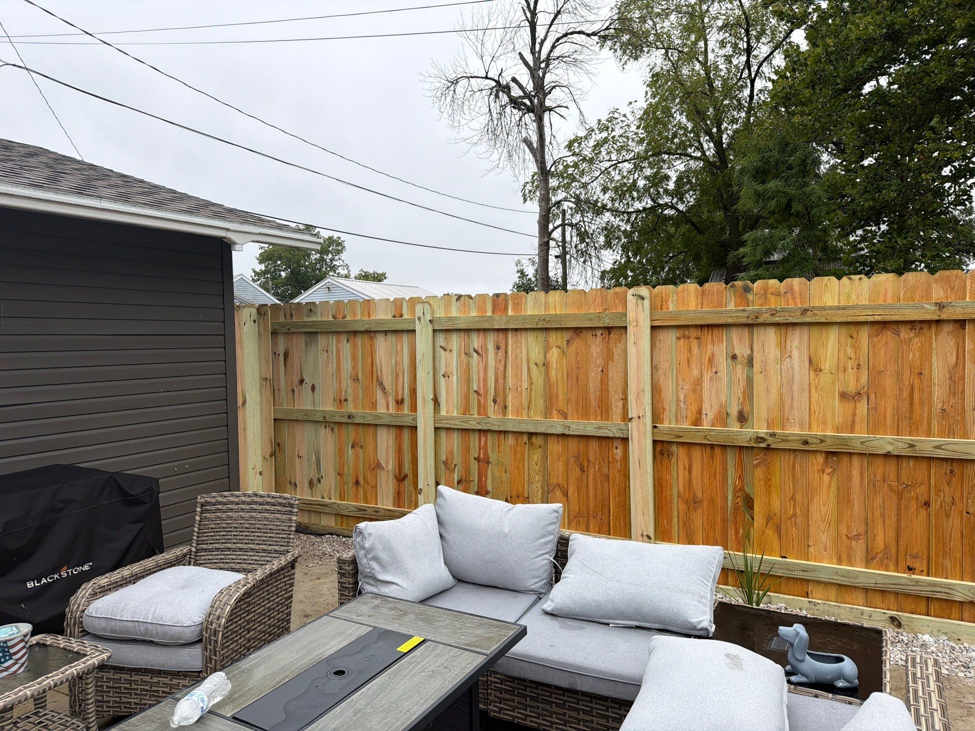 Custom Wood Privacy Fence and Black Chain Link Gate in Independence by Perfect Picket Fence and Stain