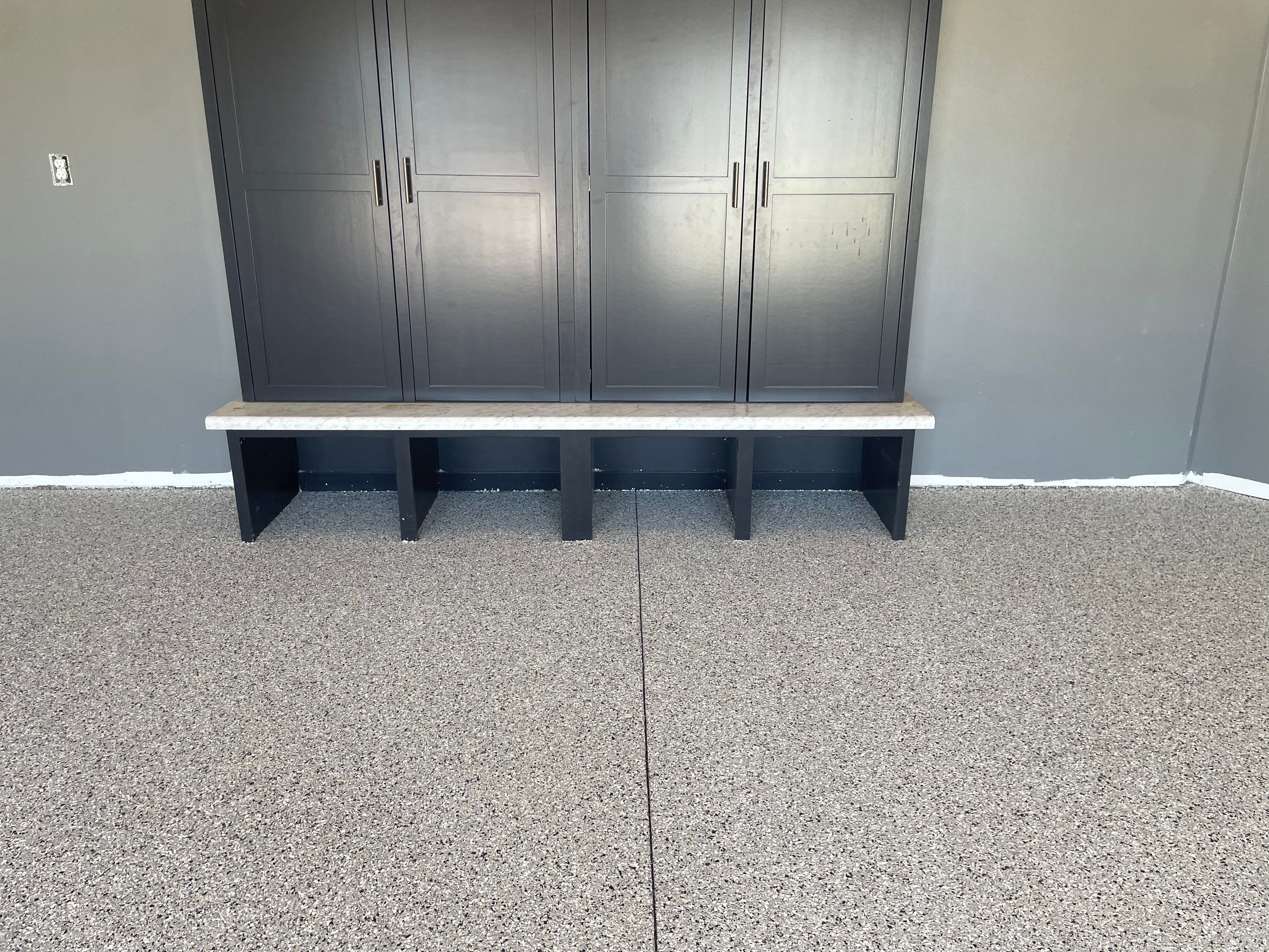Custom Speckled Concrete Coating for Dell Rapids Garage by Select Painting, Coatings & Garage Cabinets