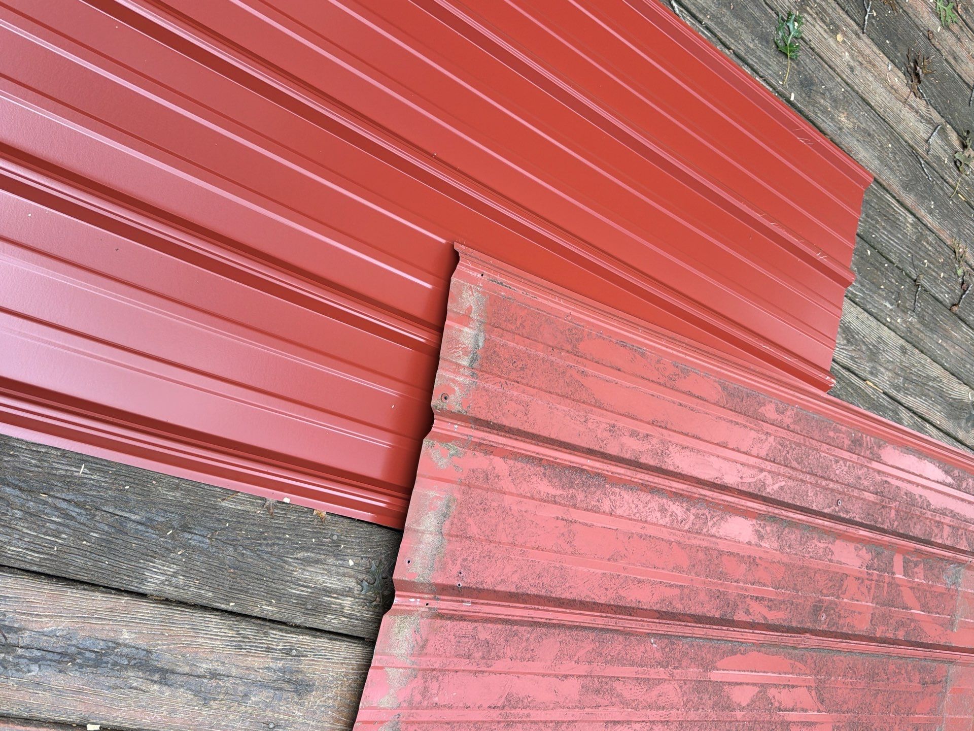 Red Metal Roof Restoration and Wood Fascia Replacement in Barboursville by Cade Construction