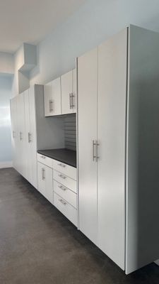 Bryon V. upgrades garage with cabinets and heavy duty slatwall
