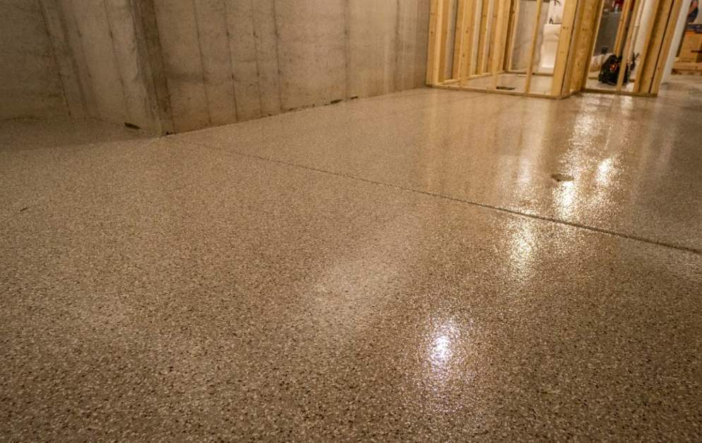 Creekbed Flake Basement Floor Coating by Level 10 Coatings