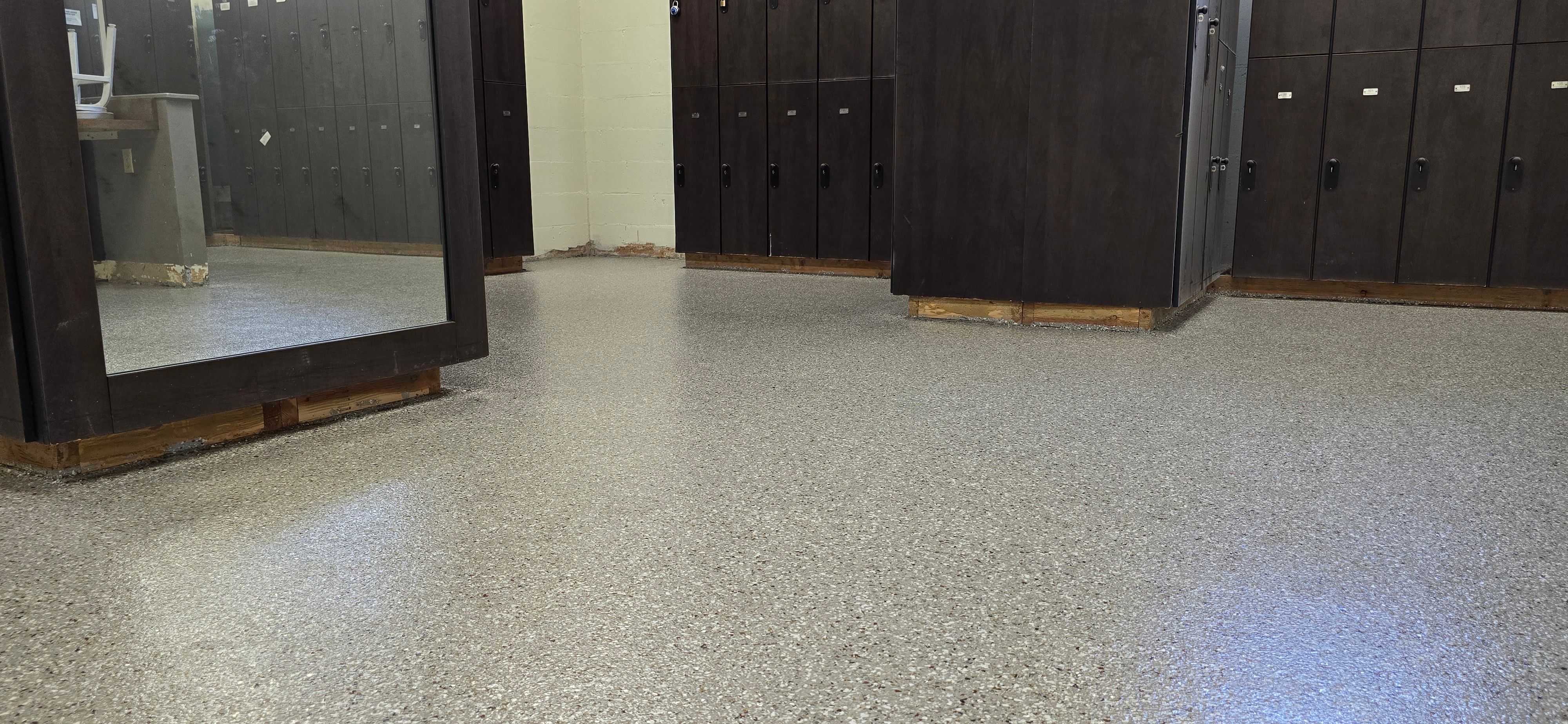 Gym Locker Room Upgrade Using Creekbed by Elite Floor Solutions