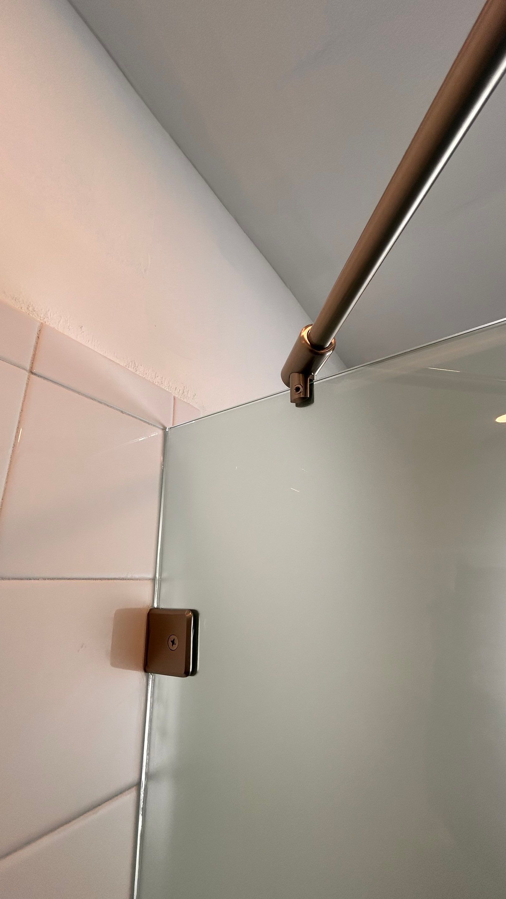 Shower using Acid Etched (Frosted) Tempered Shower Glass by Cheshire Glass Company