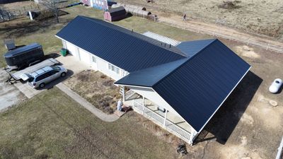 Residential 26 Gauge M-Rib Metal Roof + Gutters, Downspouts & Gutter Covers Install