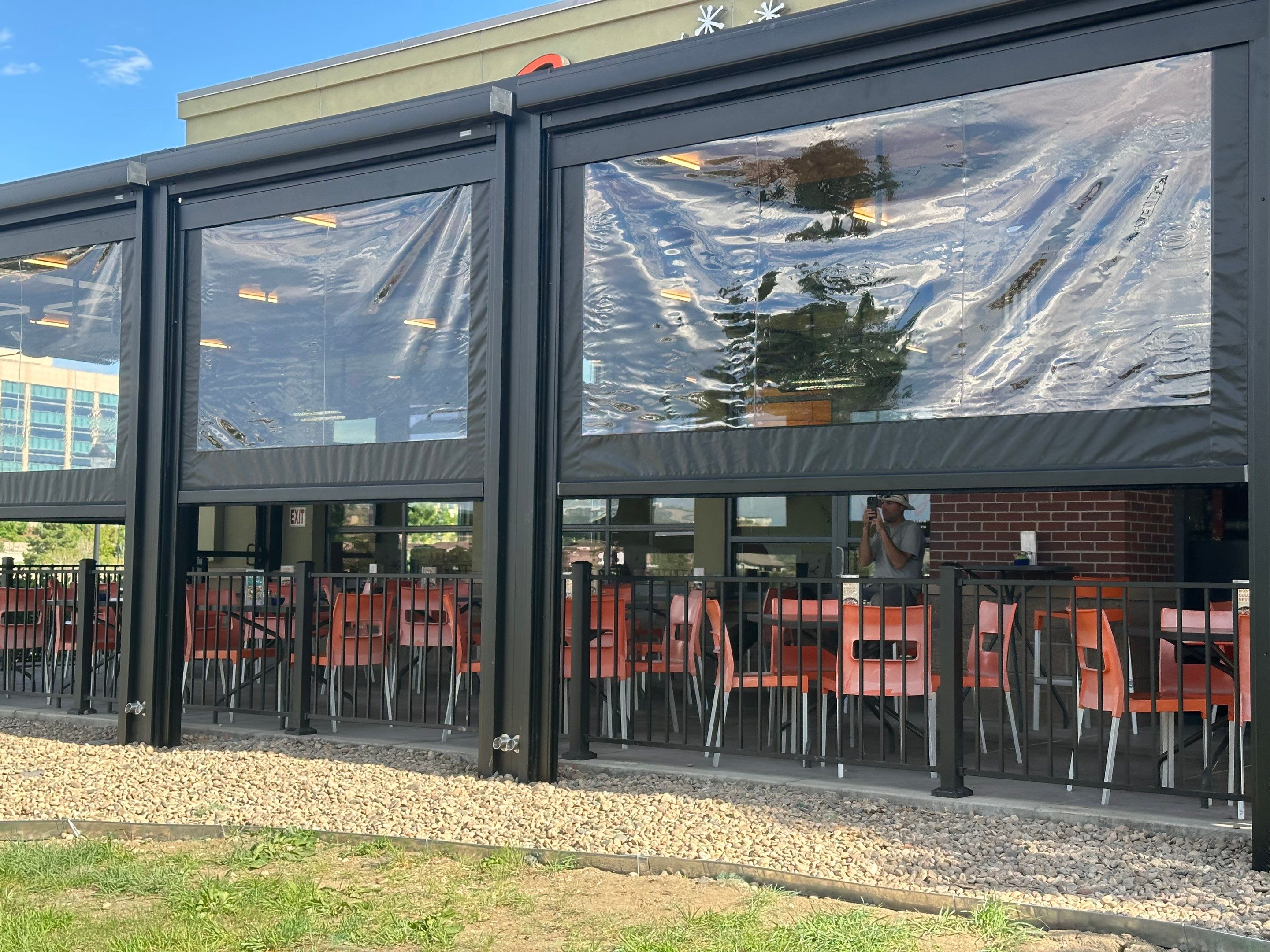 Commercial Azenco Pergola and MagnaTrack Screen Installation in Lone Tree by Outdoor Solutions Colorado