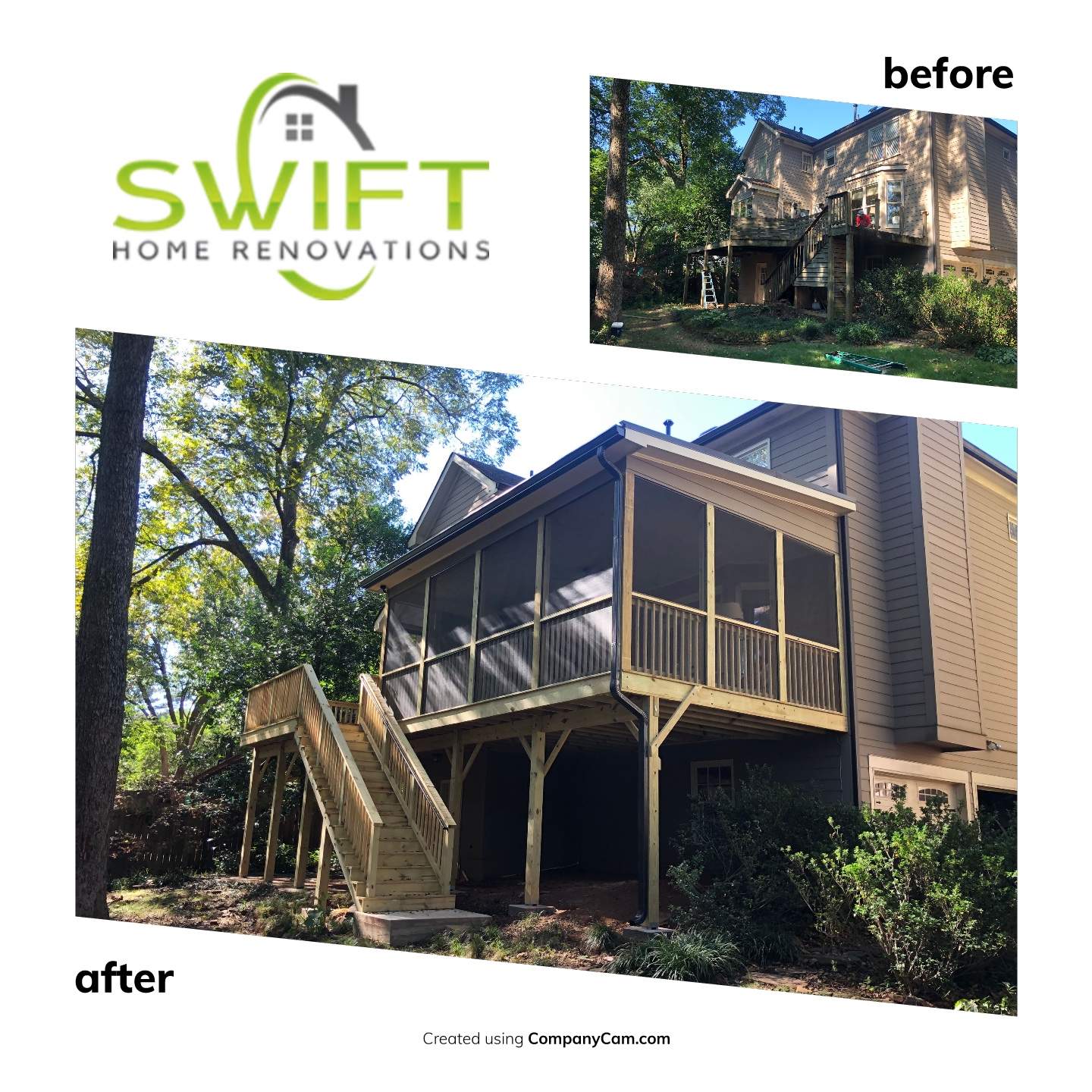 Elevated Screened-In Porch and Custom Wood Deck in Decatur by Swift Home Renovations 