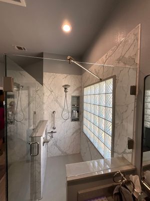 Stone Oak Master Bathroom Remodel with Walk-In Shower and Custom Vanity