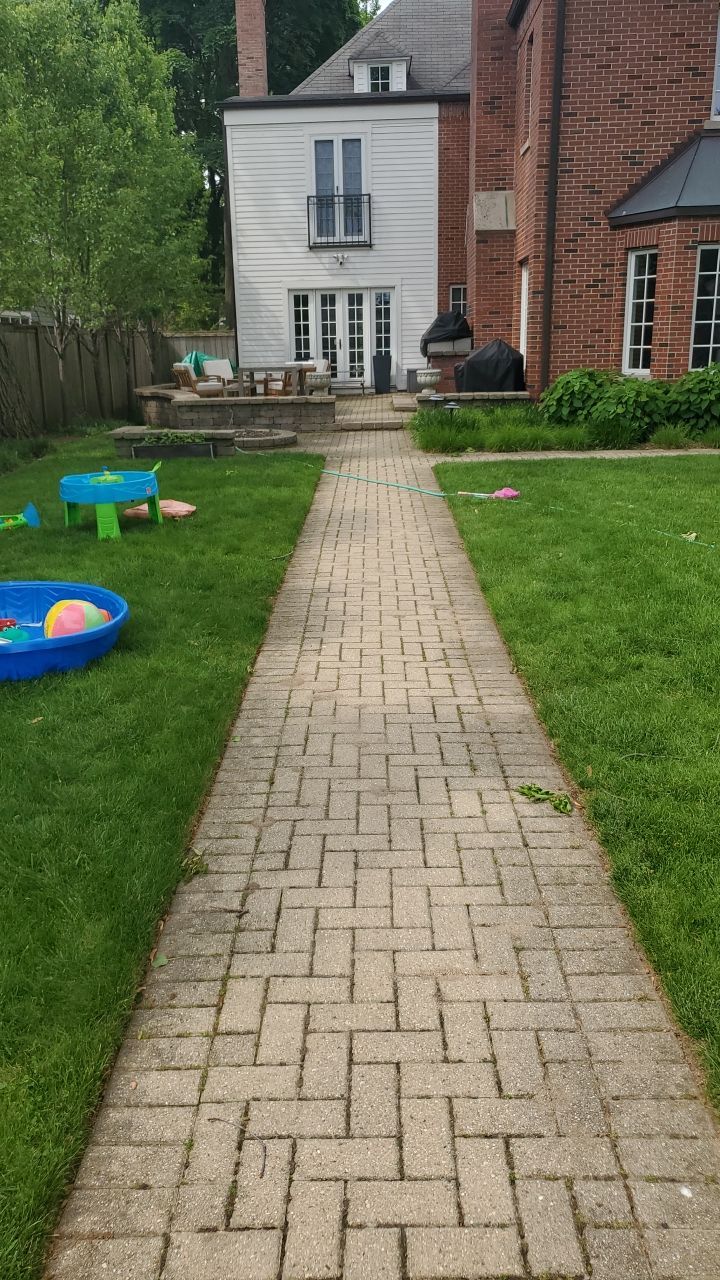 Brick patio repair, clean sand and seal by Northern Power Washing LLC.