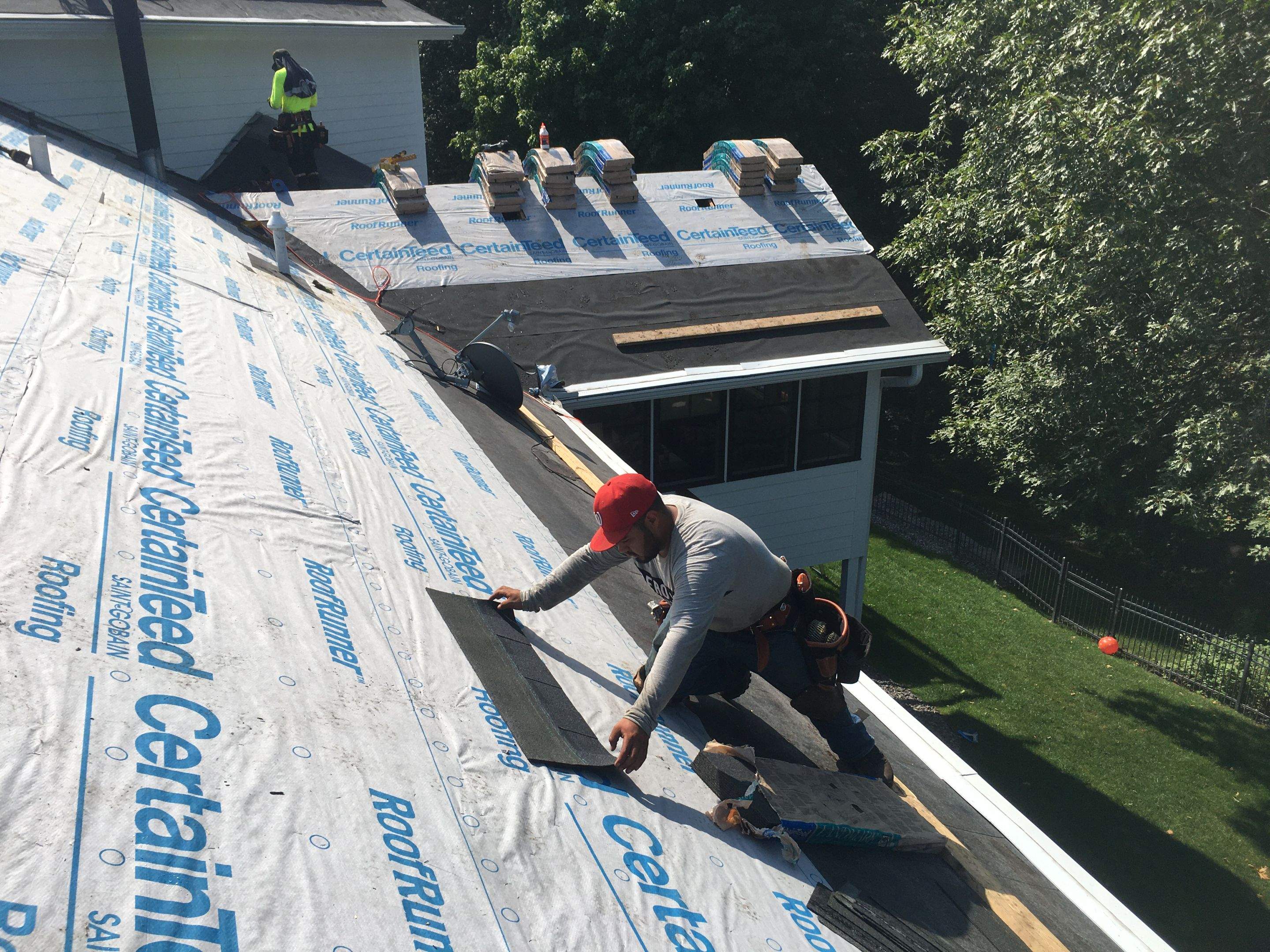 Residential Roofing Installation using Certainteed Landmark Moire Black by MODERN EXTERIOR SYSTEMS