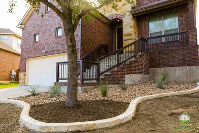 Low-Maintenance Front Yard Xeriscape with Chopstone Border, North San Antonio TX