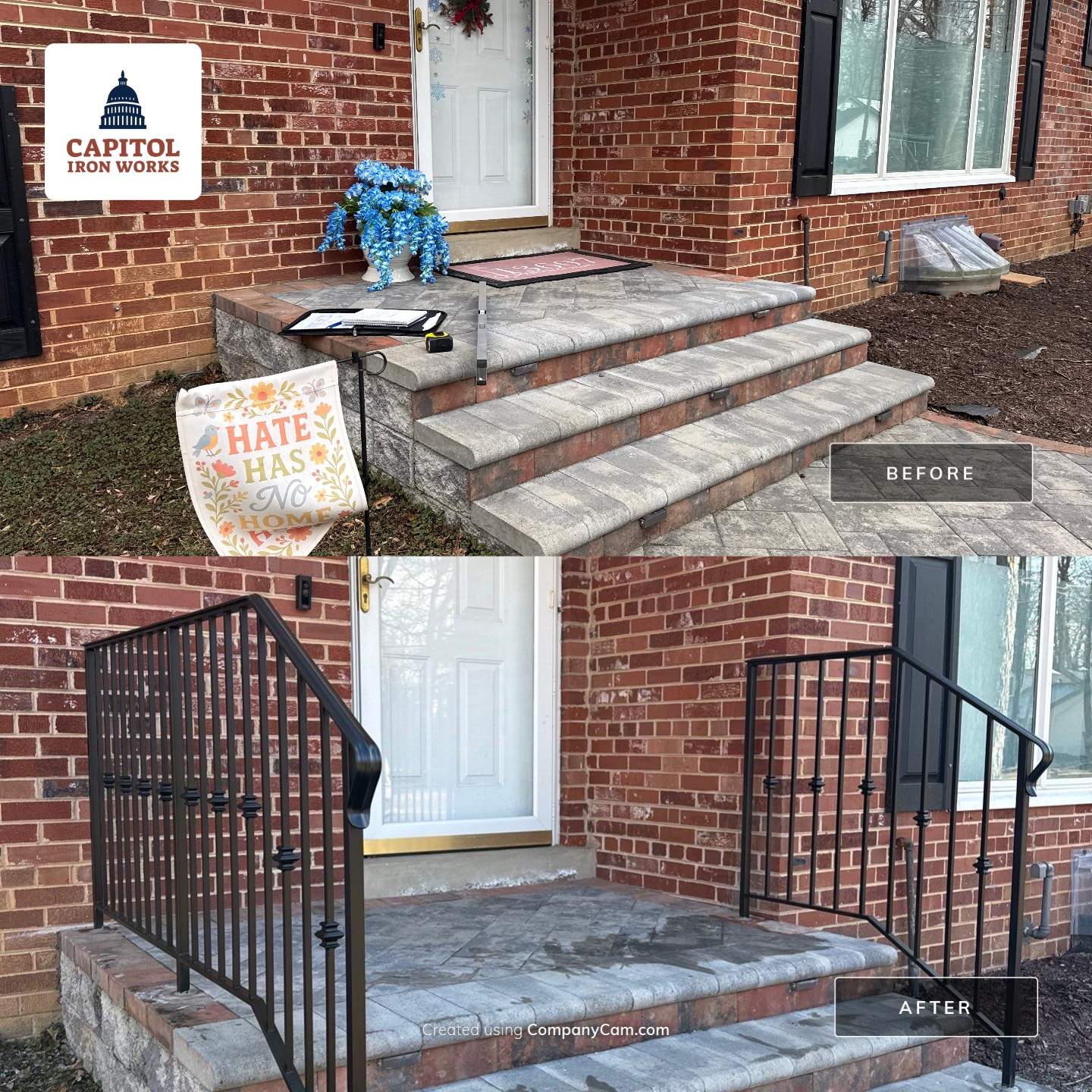 Custom Exterior Iron Railing with Ornamental Detail by Capitol Iron Works