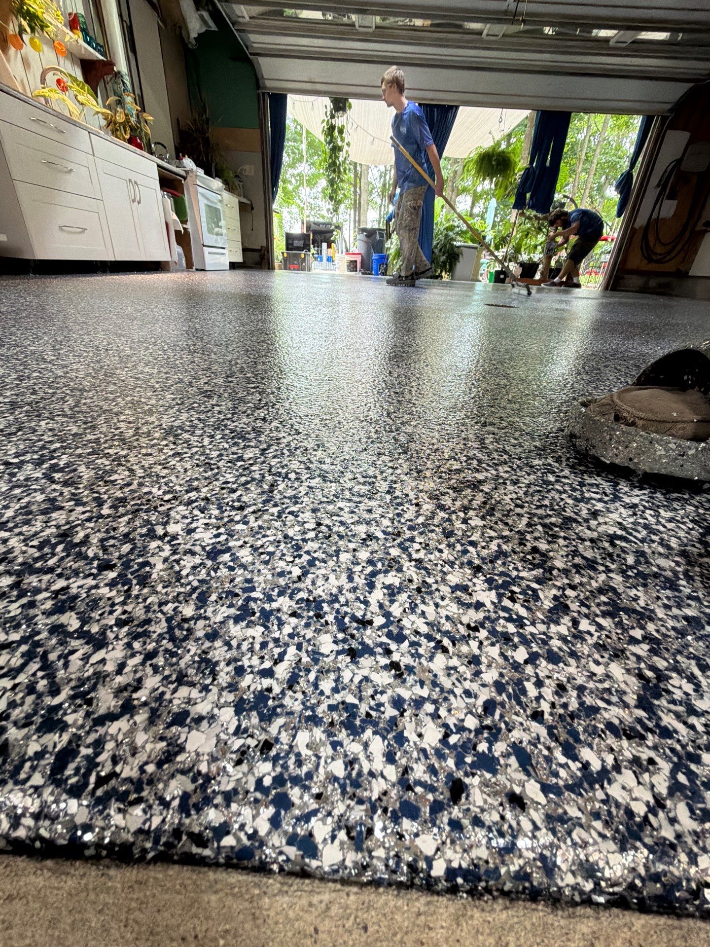 Custom Multi-Colored Epoxy Flake Garage Floor Coating in Montague by Gordon Painting