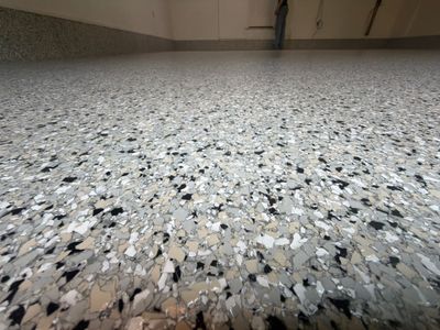 Custom Epoxy Flake Garage Floor Installation in Montague