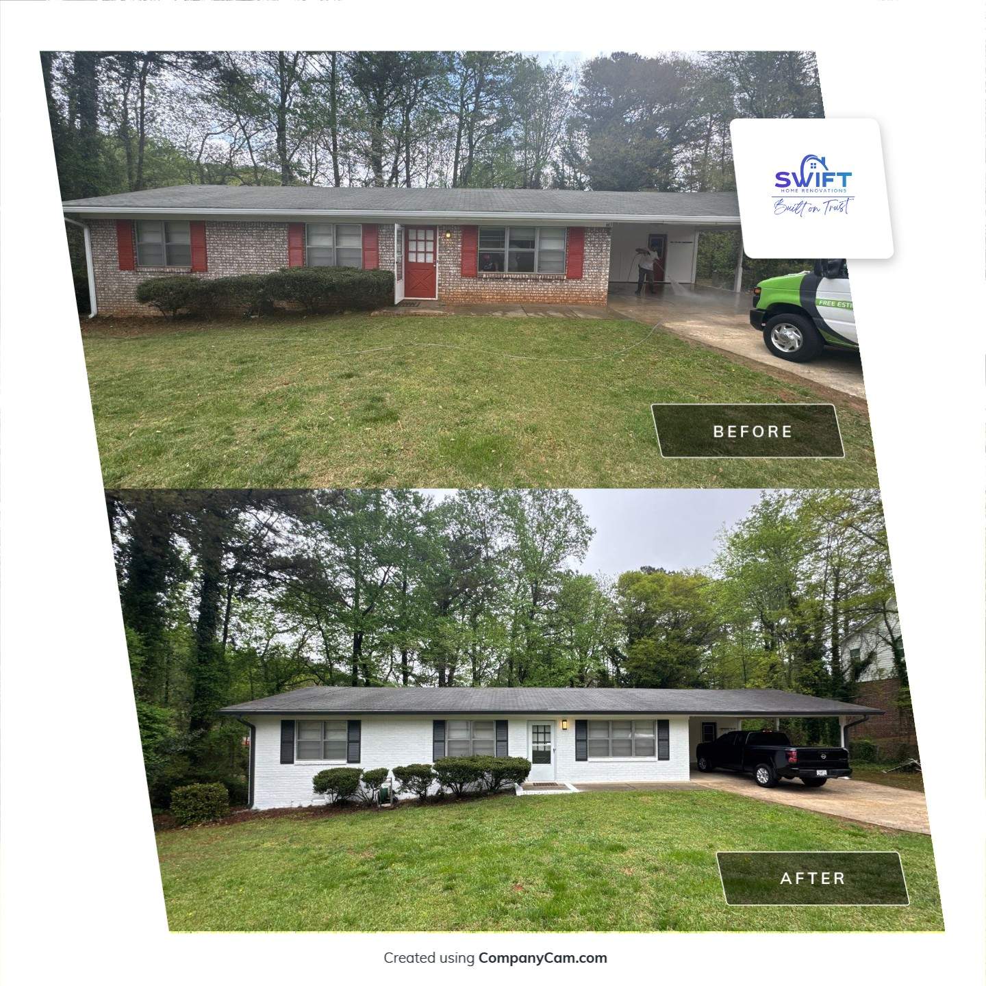 White Brick Exterior Painting and Shutter Refresh in Marietta by Swift Home Renovations