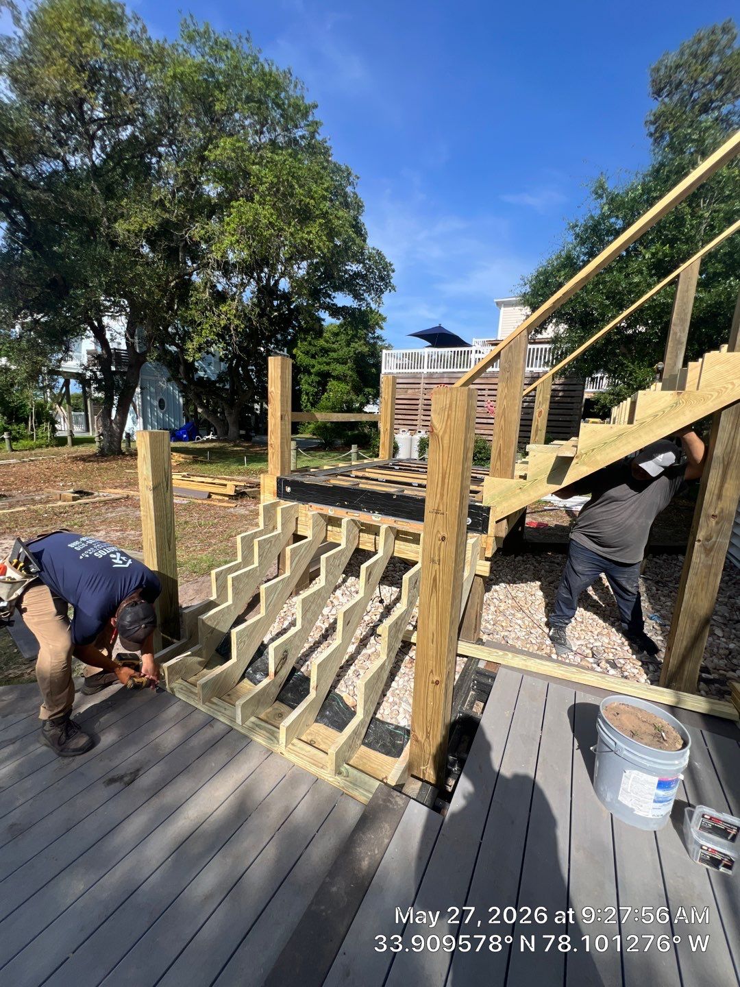 Oak Island Exterior Staircase Rebuild with Trex Composite Decking by RGR Construction and Roofing, LLC