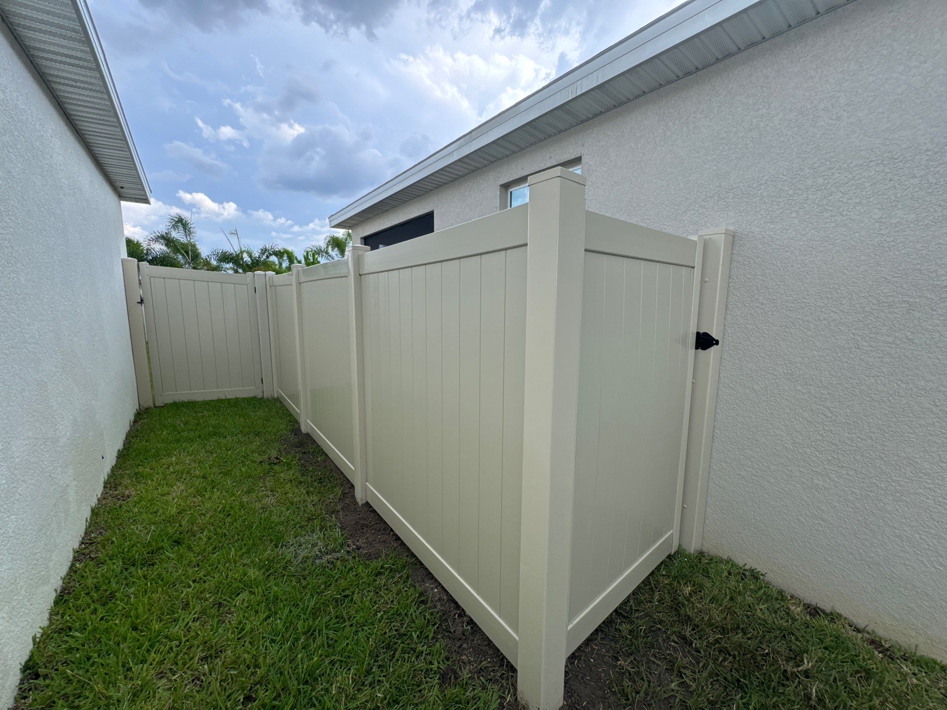 Vinyl Fence Installation using Tan Vinyl Privacy Fence by Asap fence and gates, LLC