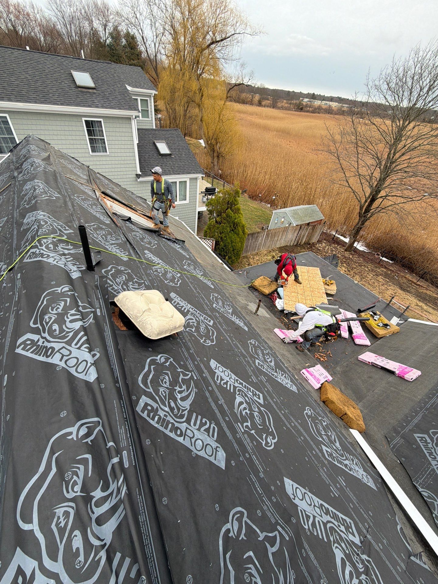 Skylight Removal & Full Roof Replacement in Salisbury, MA – Owens Corning Duration Designer, Midnight Plum by JOHNNYS PRO