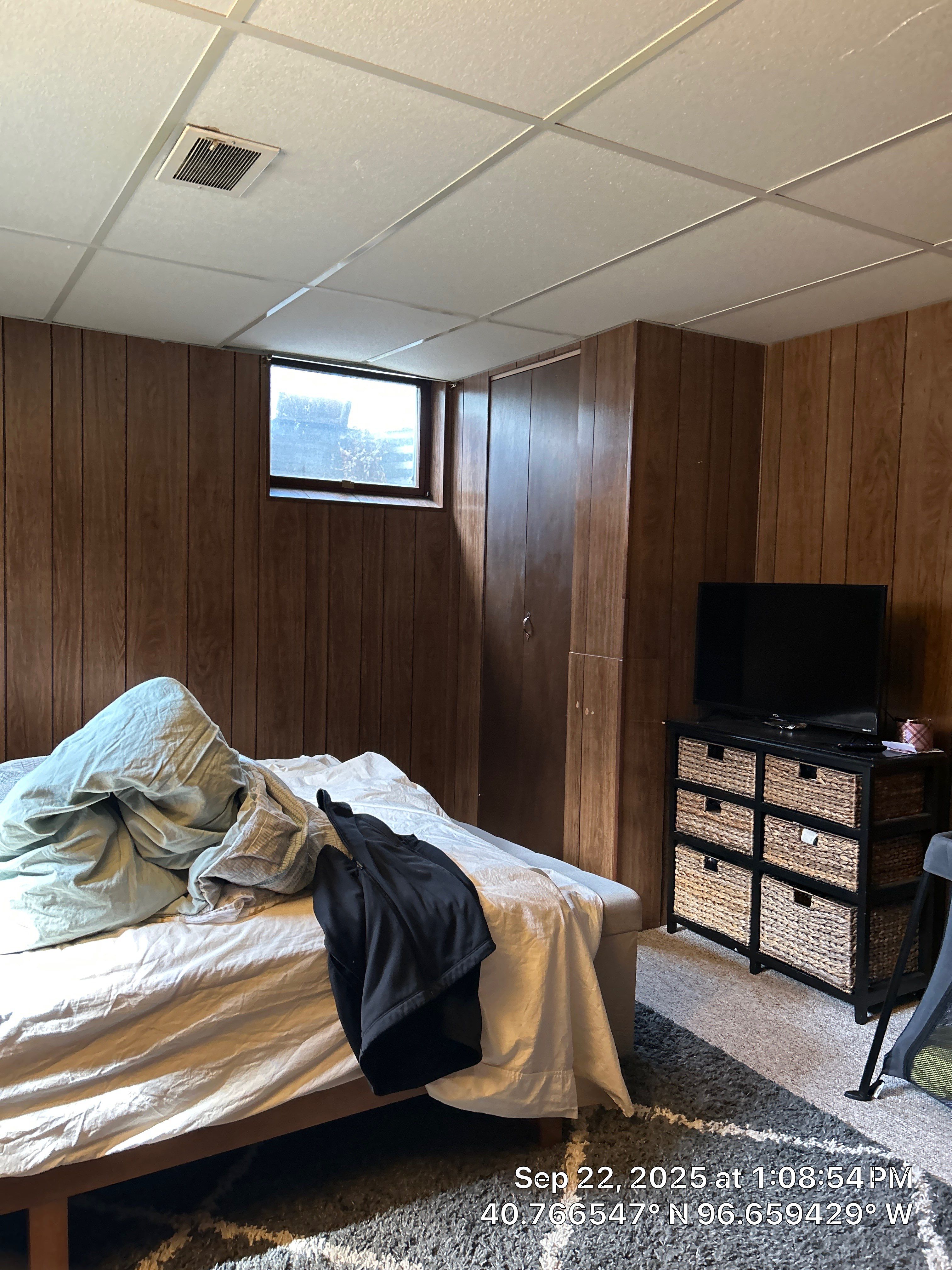Basement Bedroom Interior Assessment and Ceiling Repair in Lincoln by CompanyCam Sales Demo