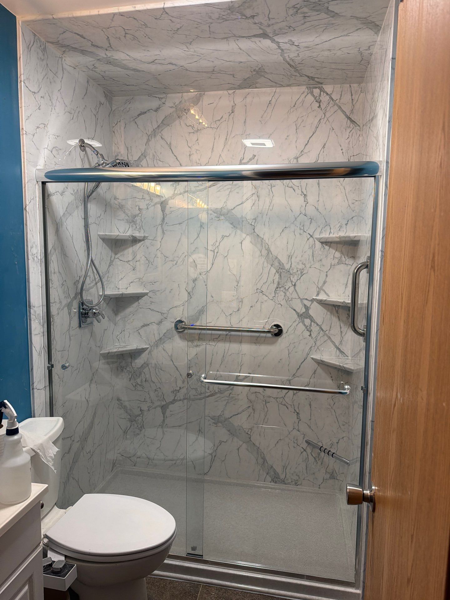 Walk-in Shower: Santorini White by Rome Bath Remodeling