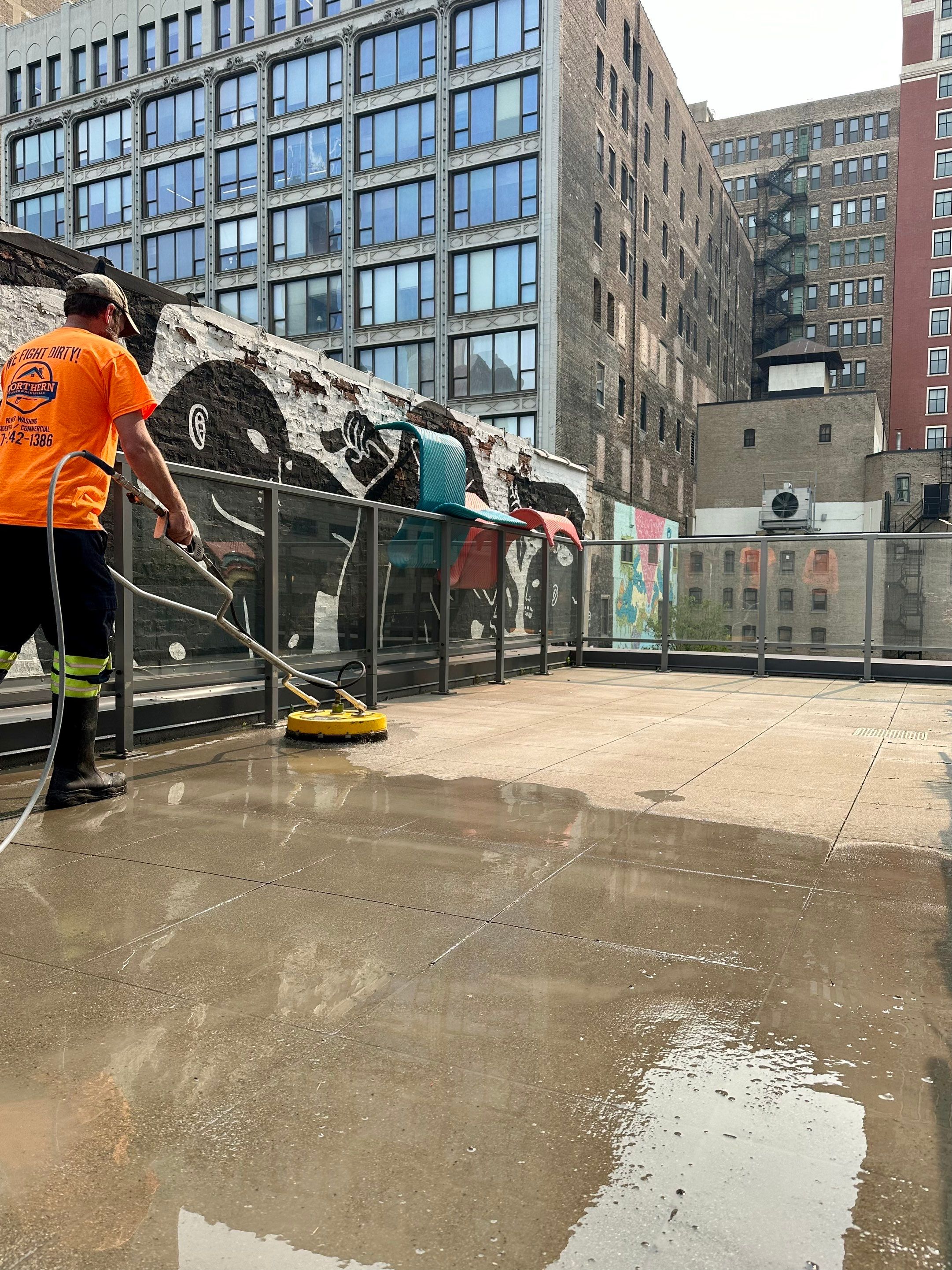 Chicago, IL Annual rooftop and sidewalk cleaning by Northern Power Washing LLC.