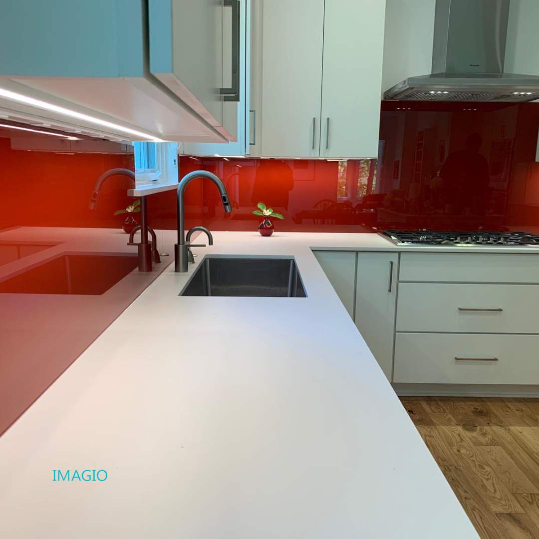 Bolero Red Solid Glass Kitchen Backsplash by IMAGIO