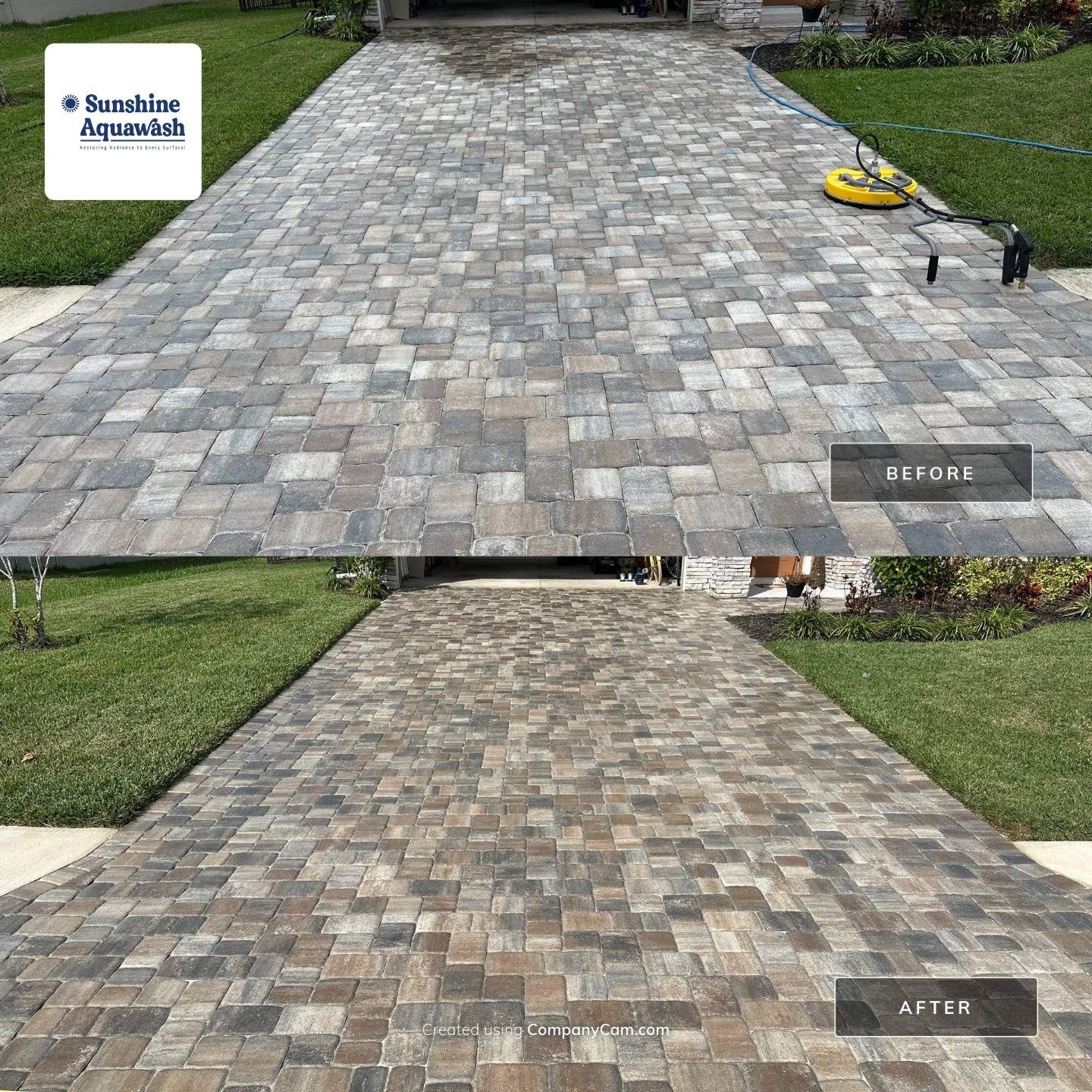 House Wash, Paver Driveway & Sidewalk Cleaning + Sanding & Sealing in Trevesta Community, Palmetto, FL by Sunshine AquaWash