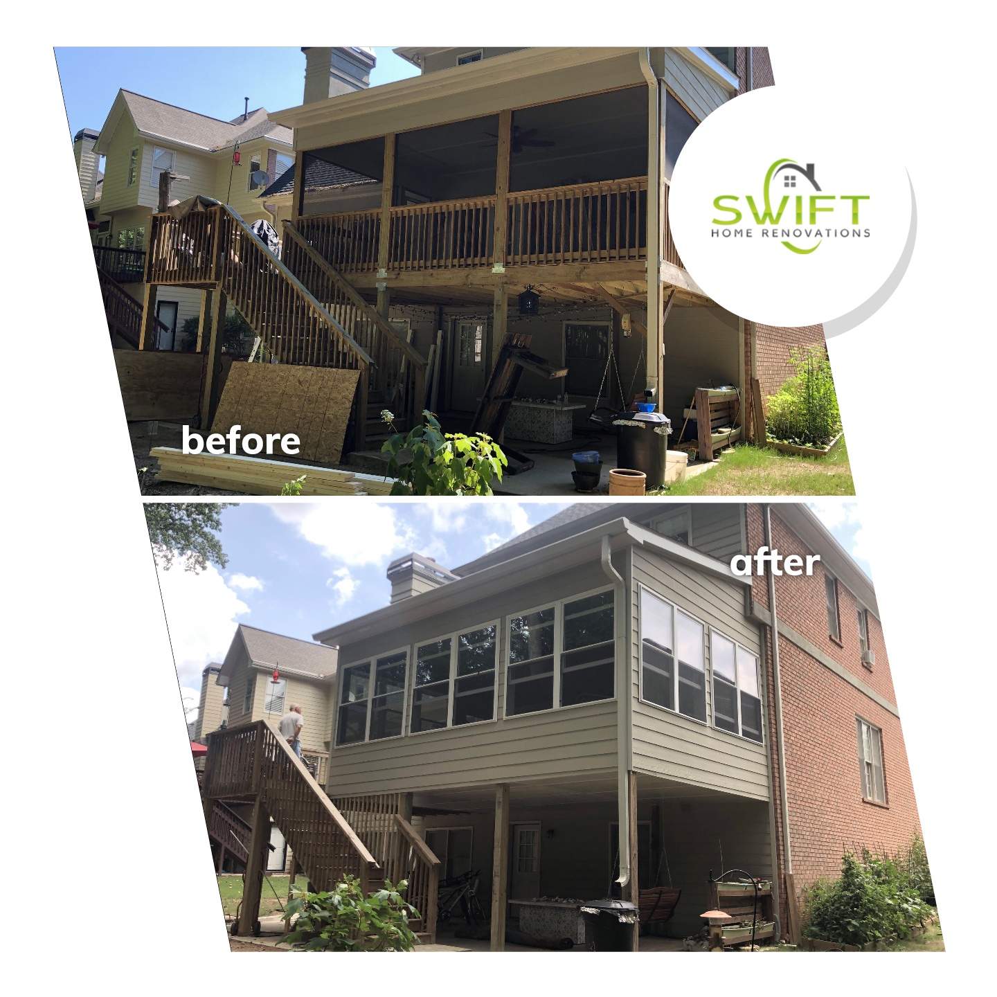Second-Story Sunroom Addition and Screened Porch Conversion in Dunwoody by Swift Home Renovations 
